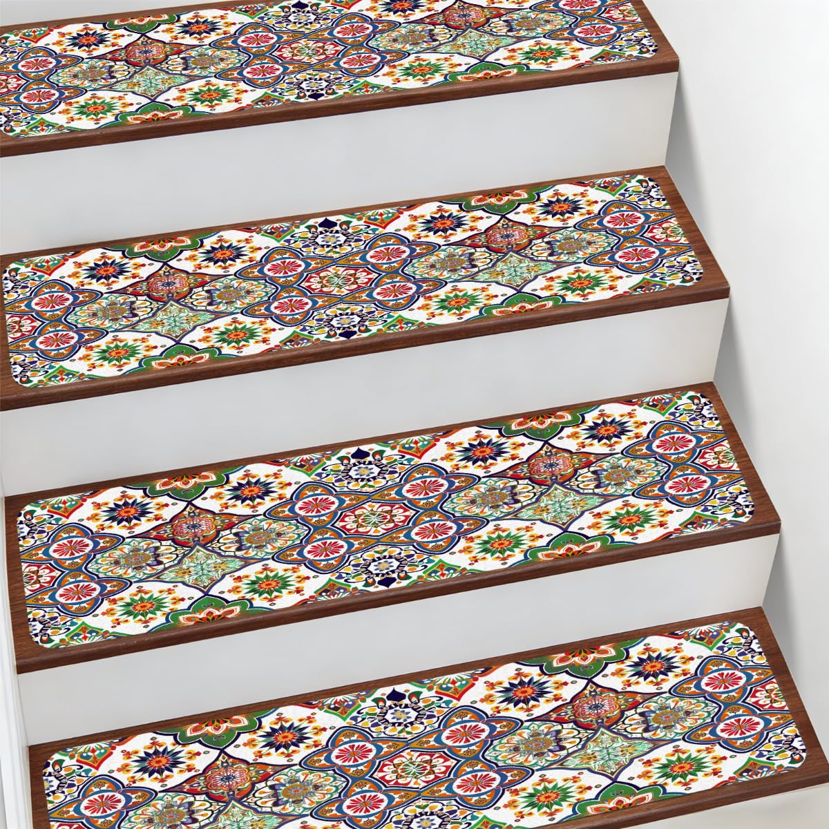 Alfombra para escaleras Mexpekil 7.8x30 protectores mandala antideslizantes