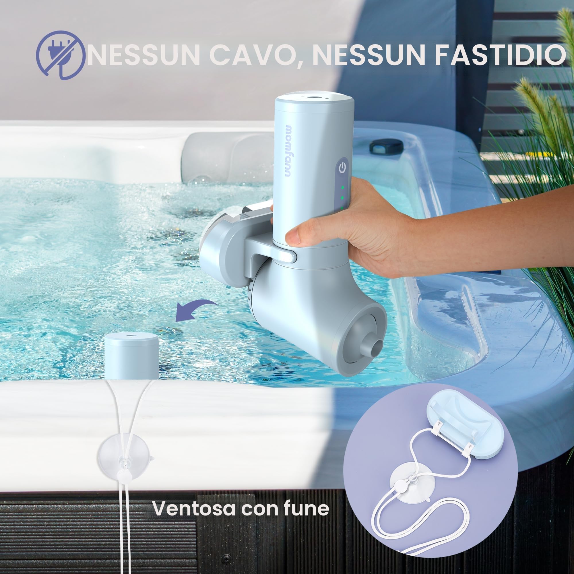 MOMFANN Bath Jet Spa, modalità getto bagno/bolle, accessori per vasca da bagno portatili senza fili con velocità regolabile a 3 livelli, getti per vasca da bagno per spa domestica, rilassante (blu)