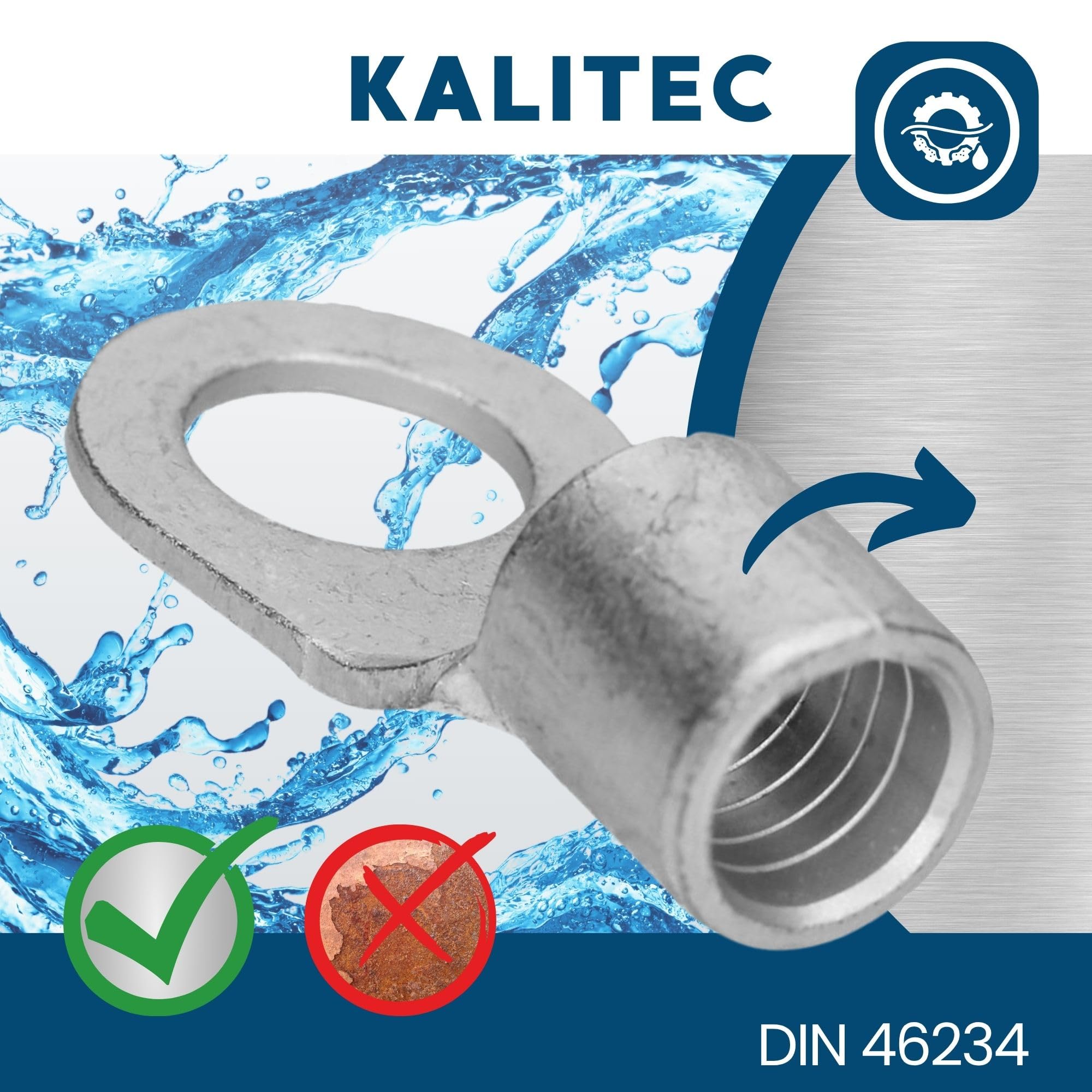 Produktbild von 10 Stück Kalitec Quetschkabelschuh 25 Mm² M10 – Unisoliert, Für Dornpressung, Nach DIN 46234 – Für Fein- & Feinstdrähtige Leiter – Schaltschrankbau & Schienenfahrzeuge