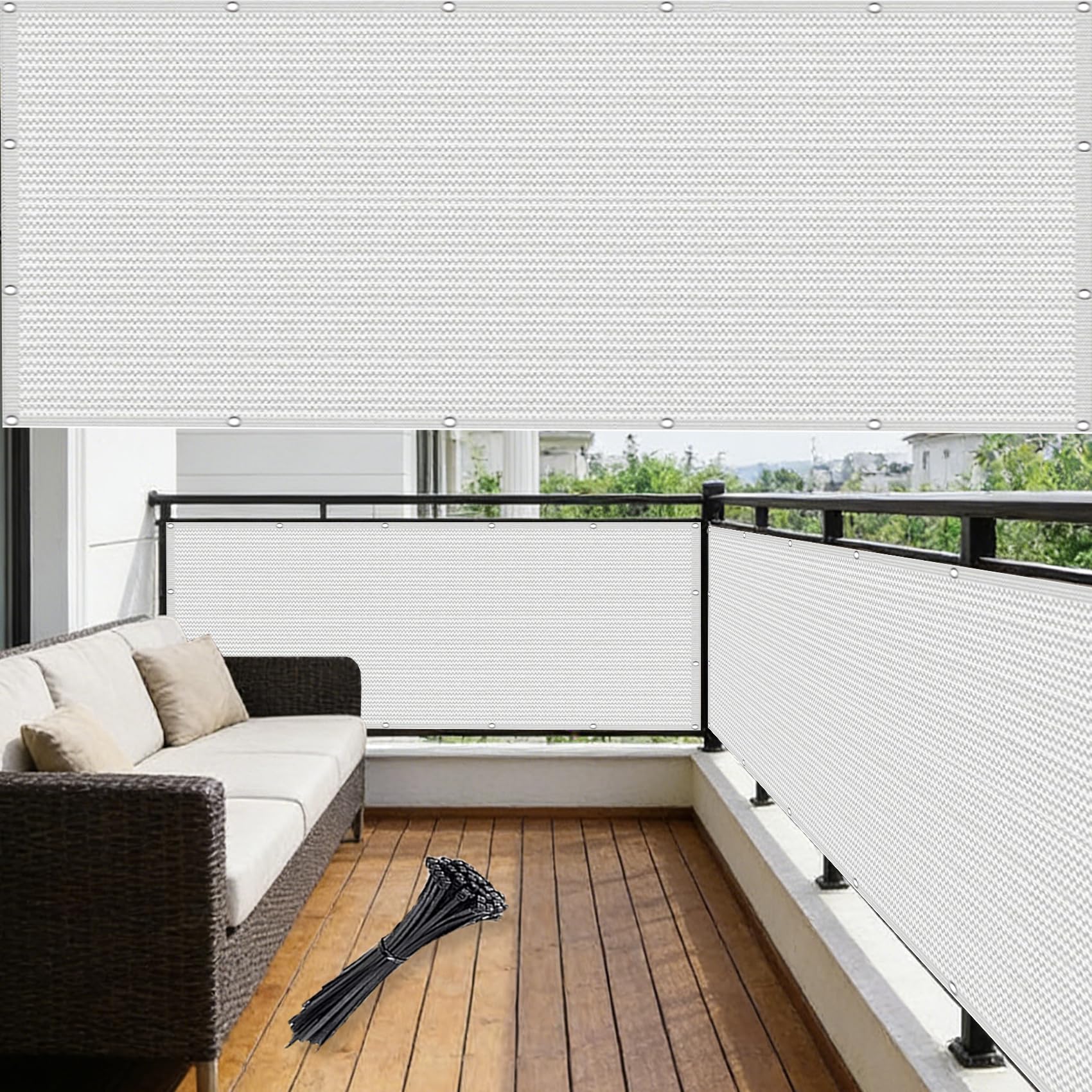 Telo Balcone Ringhiera 1.85 x 3.5 m, Varie Dimensioni e Colori su Misura, Robusto e Bello, Protezione Visiva, Copertura Ringhiera Del Balcone per, Bianco