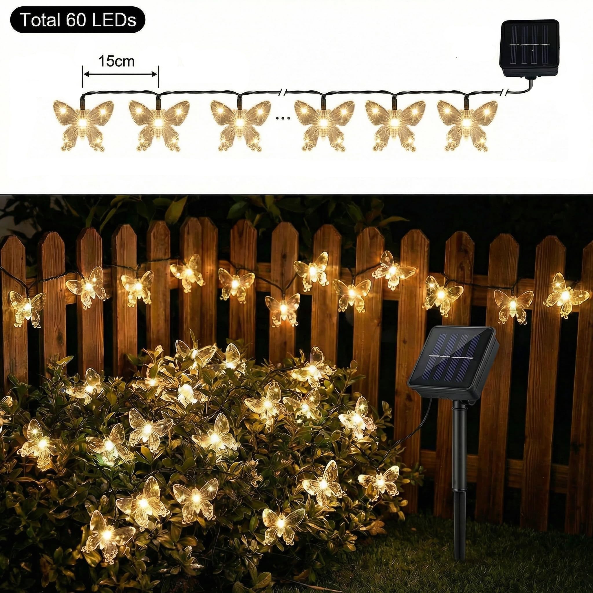 Guirlande Lumineuse Solaire Extérieure Papillon, 8M 40 LED avec Câble de 2M, 8 Modes, Étanche IP67 pour Jardin, Balcon, Terrasse, Arbre, Fête - 2