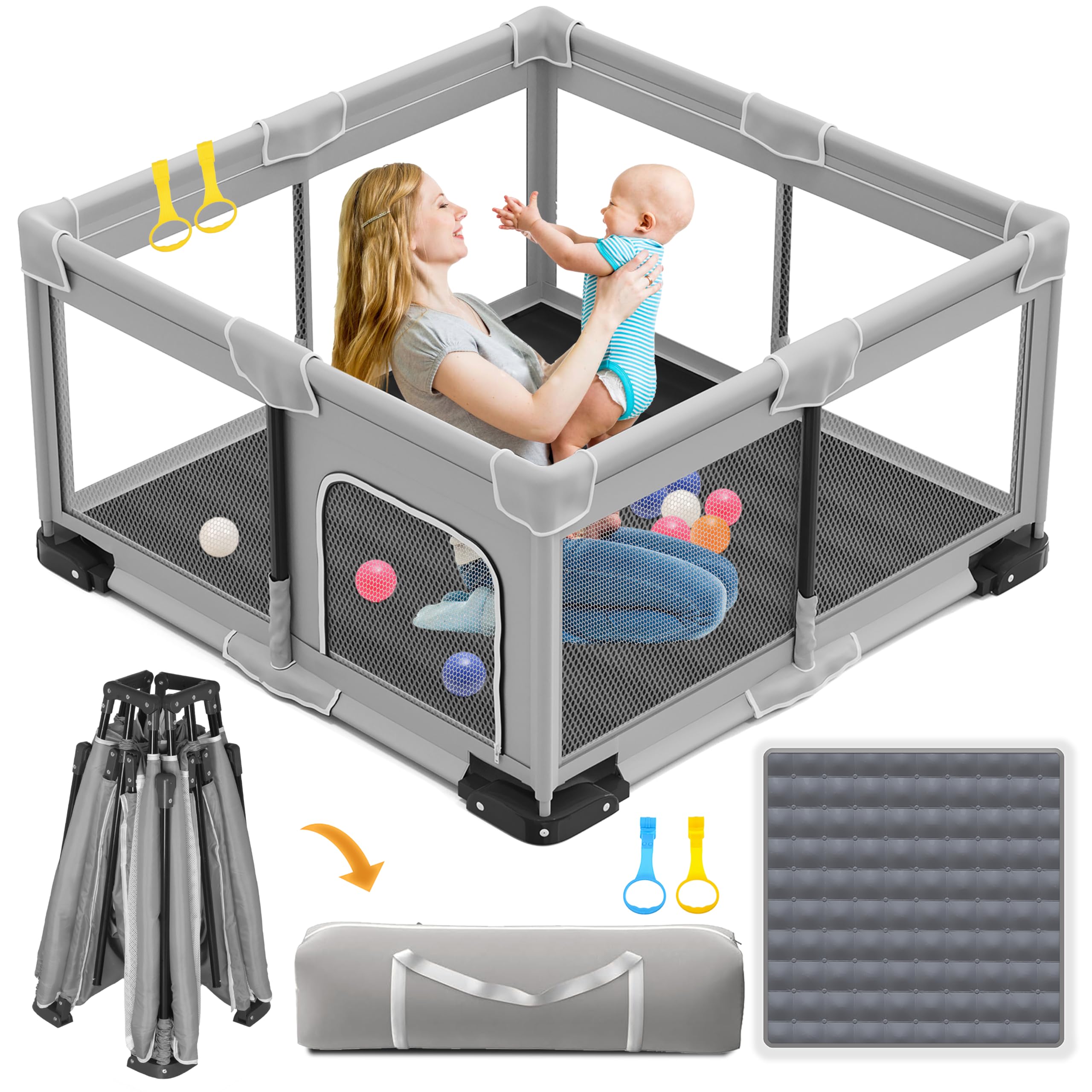 (Similar)Foldable Playpen for Babies and Toddlers, 50x50 Inches Portable Playpen, Kids Collapsible Play Pen with 2 Handlers, Indoor & Outdoor Baby Fence Play Area with Visible Mesh, Light Gray