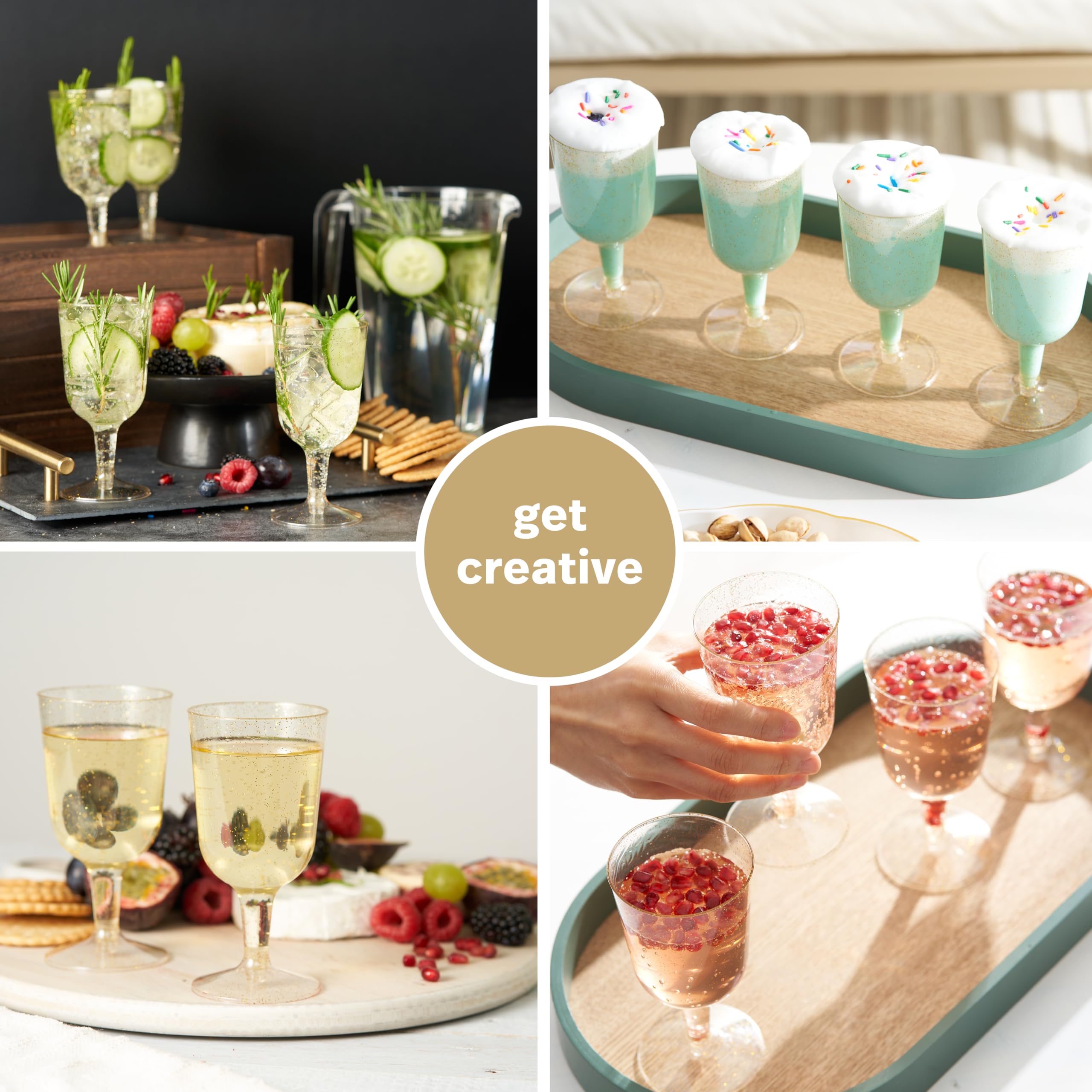 MATANA 96 Premium Elegante Plastik Weingläser mit Goldrand, 170ml - Mehrweg Cocktailgläser, Gold Weingläser aus Kunststoff, Weinbecher für Hochzeiten, Geburtstage & Partys