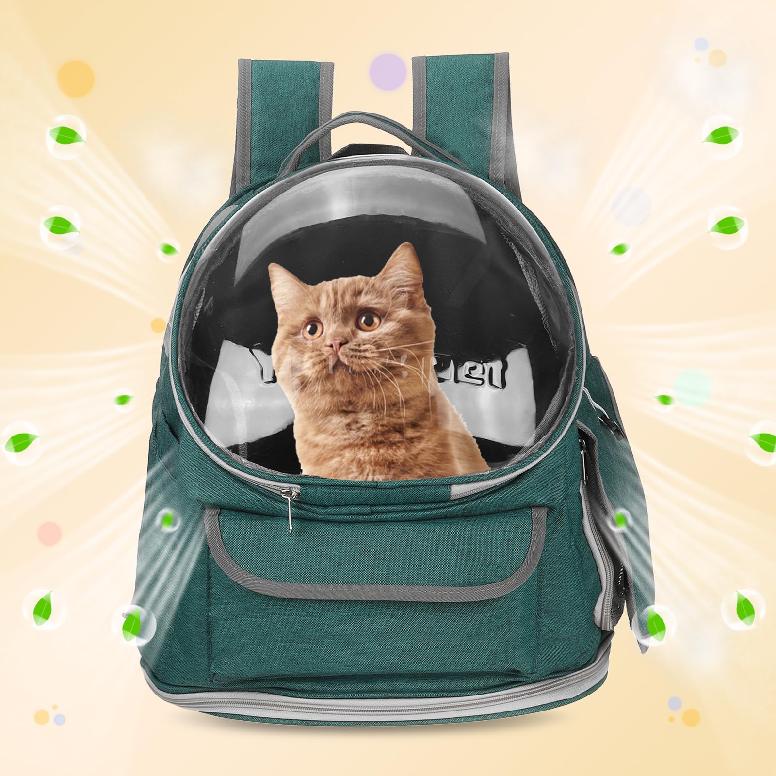 QUARKZMAN Mochila Transportadora para Mascotas, Portátil Y Ventilada, Tela Oxford, Bolsa De Viaje para Perros Y Gatos con Cubierta Transparente 13.39", (Verde, 1 Unidad)