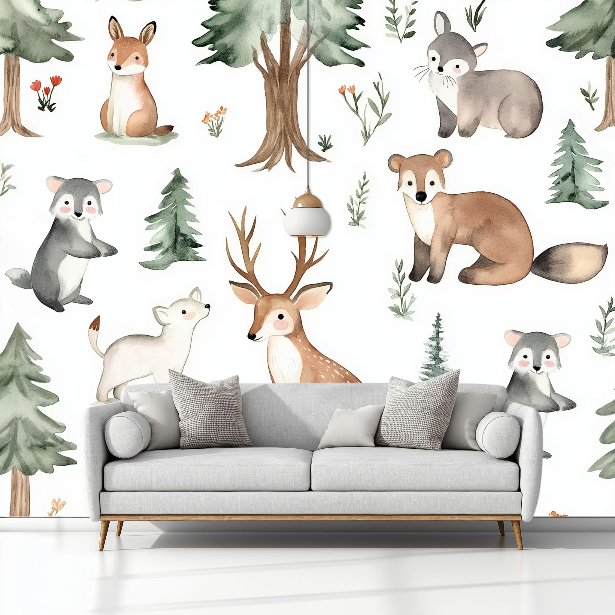 Tapeta Hiperrealizm 200 x 140 cm Kreskówka Zwierzęta Las Fototapeta 3D, Fototapety Ściany Włóknina Fototapety Fotograficzne-Nowoczesna Dekoracja Ścienna, Biały