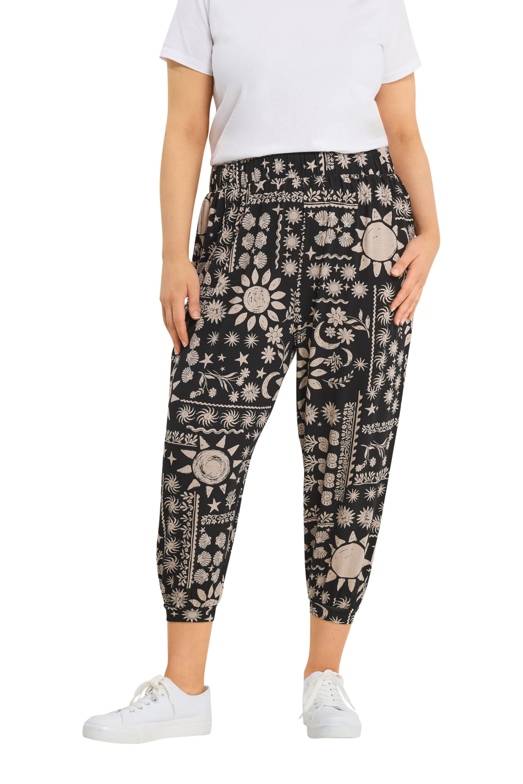 Yours Women's Black Celestial Cropped Harem Trousers In | : 22/24