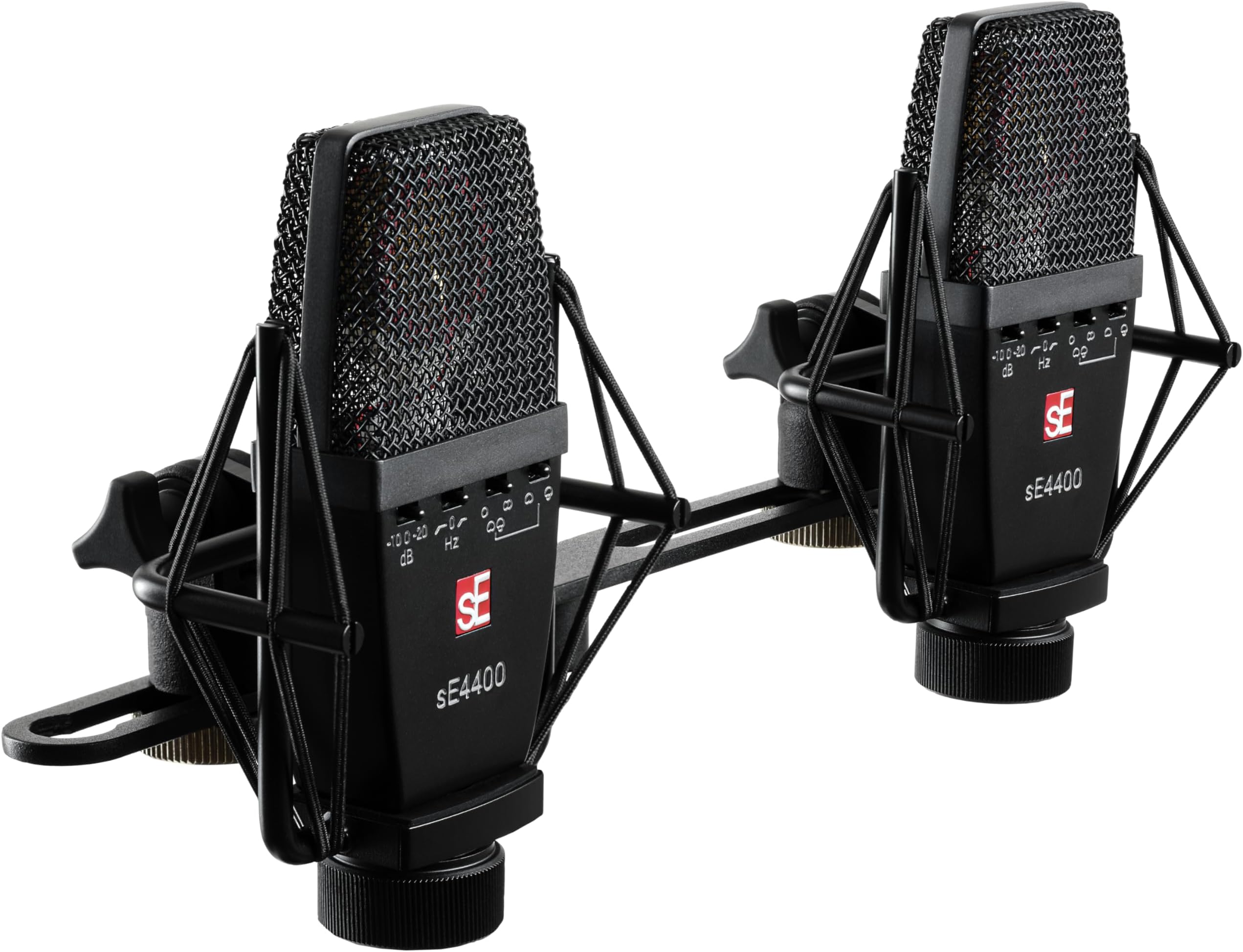 SE ELECTRONICS sE4400 Multi-Pattern Large Diaphragm Condenser Microphone with Gold Capsule, Pads & Low-Cut Filters & Shockmount - Professional Studio Recording Microphone (Matched Pair)