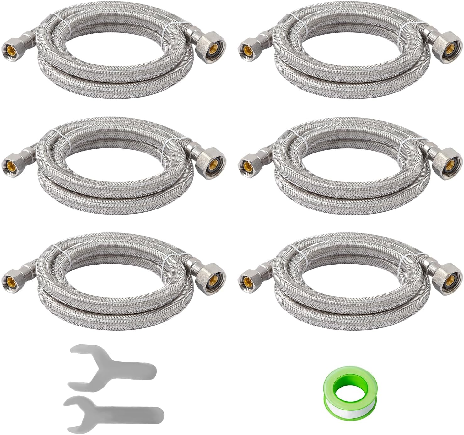 (6 Pack) SUNGATOR 36 Inch Faucet Supply Lines, 3/8" Female Comp Thread x 1/2" FIP Thread Sink Hose, 36" Stainless Steel Braided Faucet Supply Line for Bathroom, with 2 Wrenches and 1 Sealing Tape