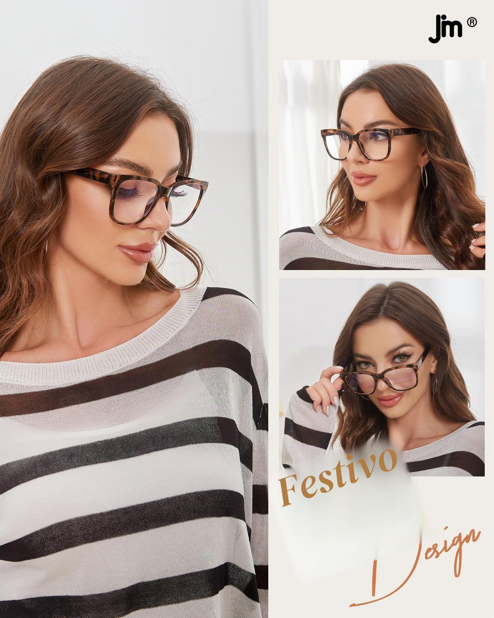 JM 3 Pack Clásicas Gafas de Lectura para Mujer Gafas Presbicia Grandes | Bloqueo de Luz Azul, Patillas Metálicas de Moda para Gafas, Bisagras de Resorte
