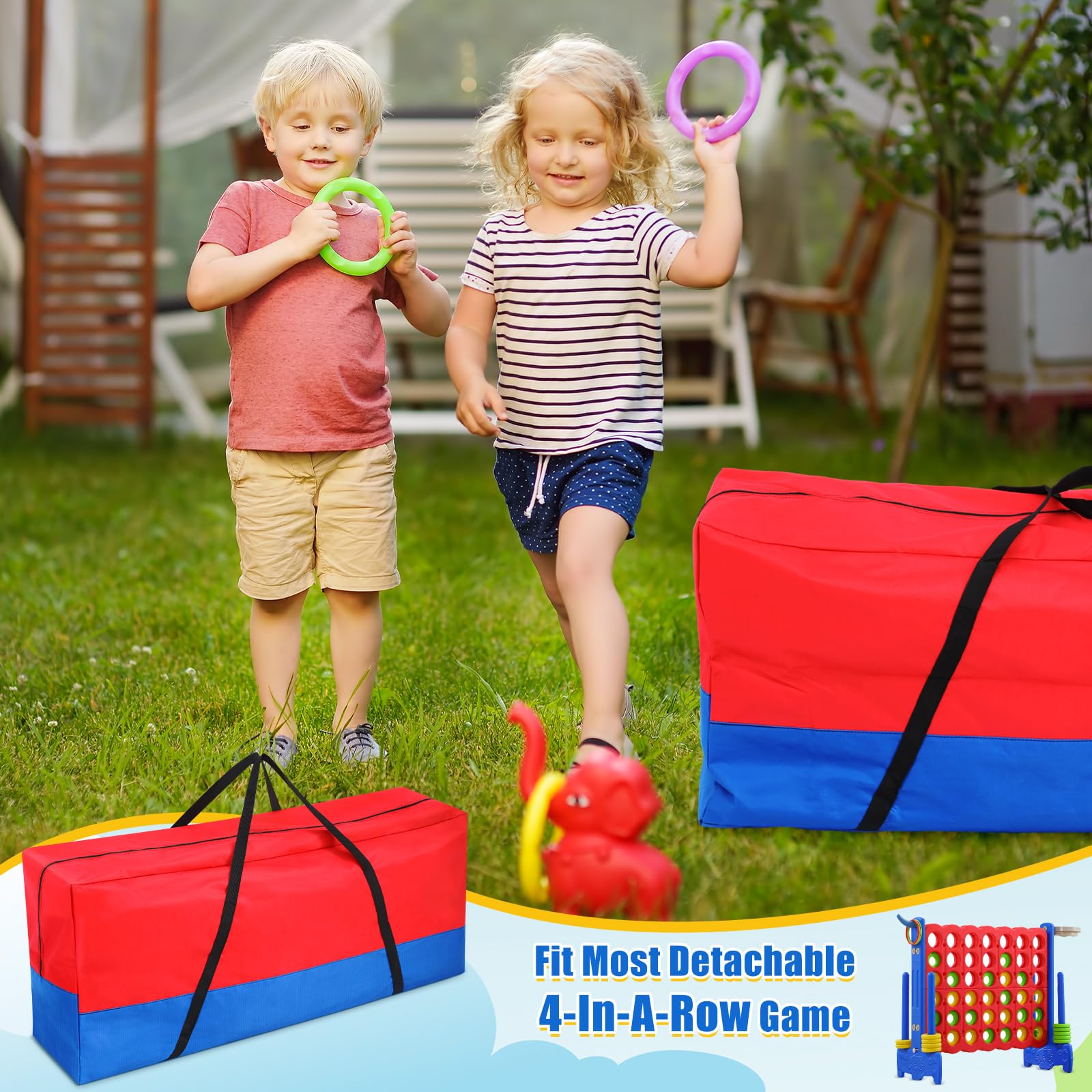 Bolsa gigante de transporte y almacenamiento de juegos 4 en fila con asa y cremallera duradera de 47 x 12 x 20 pulgadas, bolsa de transporte grande para Jumbo 4 en una fila para niños, al aire 5