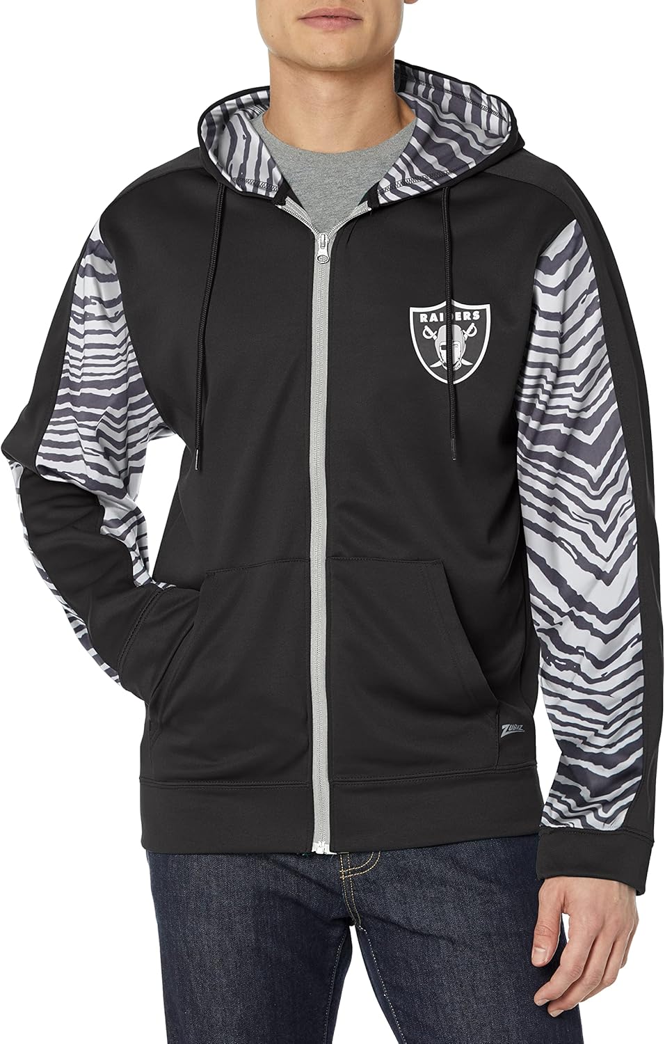 Zubaz NFL Men's Team Color Full Zipper Hoodie with Zebra Accents (S-XXL)