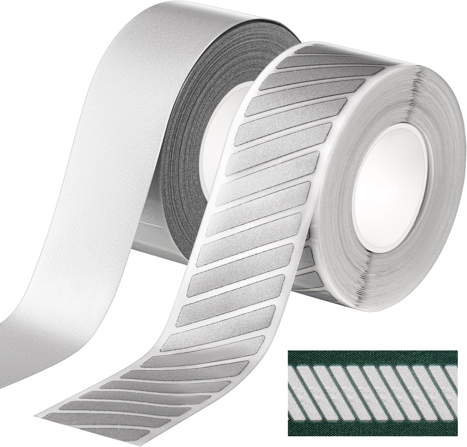 Crowye 2 Pcs 1 Inch x 10 Yard High Visibility Reflective Heat Transfer Vinyl Tape Silver Iron on Fabric Clothing Tape Safety Heat Transfer Film Tape for Shirts, 2 Styles