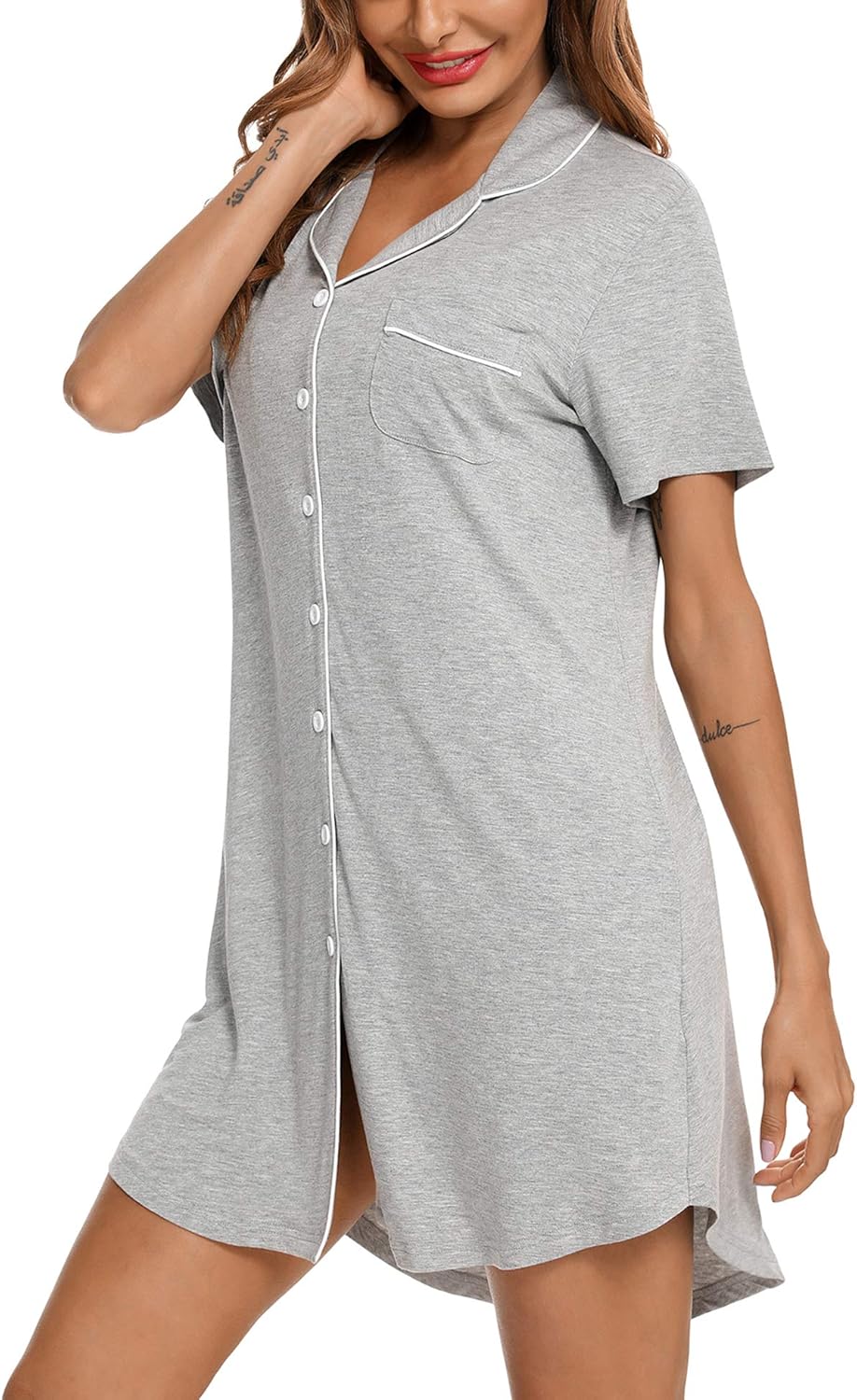 Senert Nightgowns for Women Short/Long Sleeve Sleep Shirt Button Down Night Gowns Maternity Pajamas Nursing Dress Sleepwear - Image 4