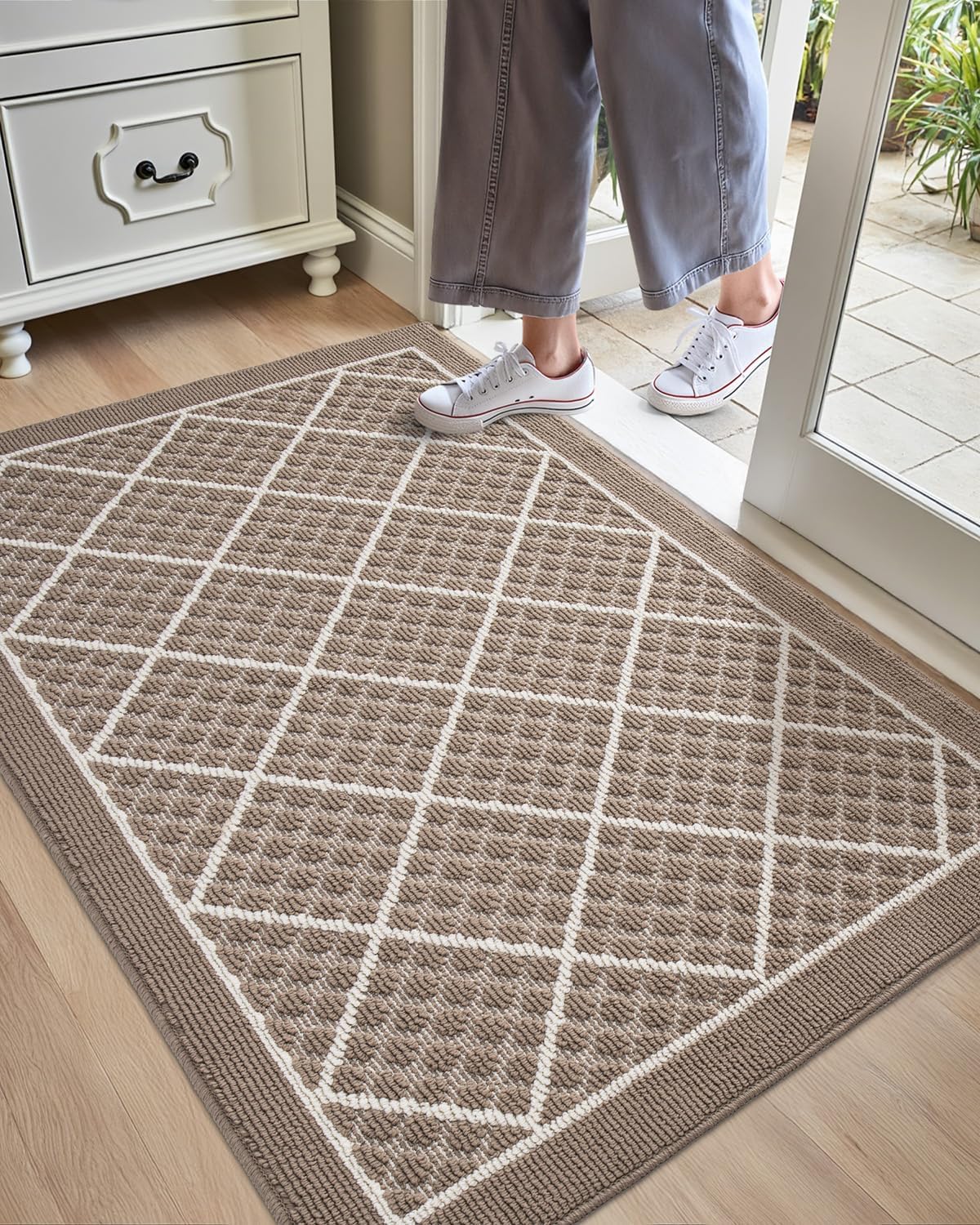 DEXI Front Door Mat 32x48, Non Slip Absorbent Entryway Doormat, Low Profile Thin Washable Entry Mats for Inside Home Entrance, Garage, Patio, Beige