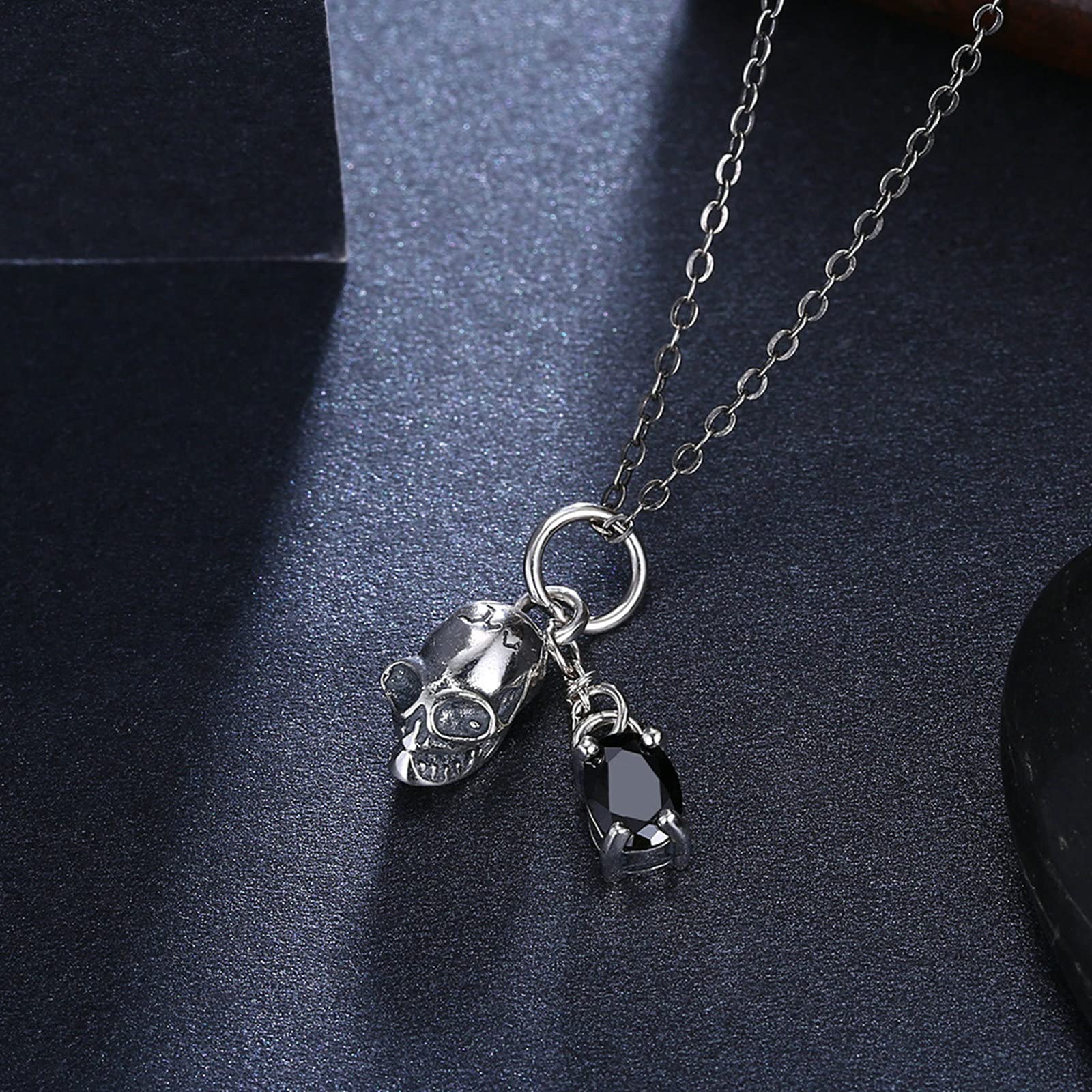 Collar para mujer, collar de plata de ley para mujer, collar con colgante de calavera vintage, Circonia cúbica