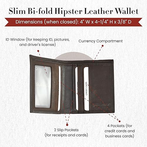Vista 17 de Style N Craft Slim Bi-fold Hipster Leather Wallet, Full-Grain Leather Wallet