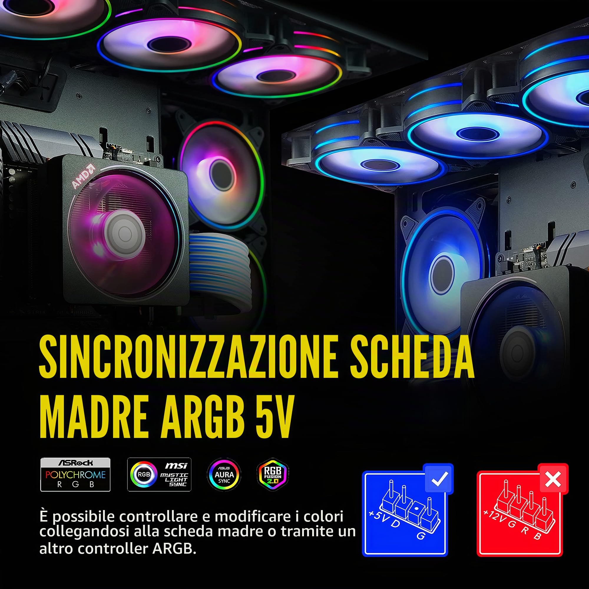 EZDIY-FAB Moonlight - Ventilatore per alloggiamento RGB da 120 mm, con ventola e telecomando, scheda madre Aura SYNC, controllo della velocità, ventola indirizzabile per alloggiamento PC-6 Pack