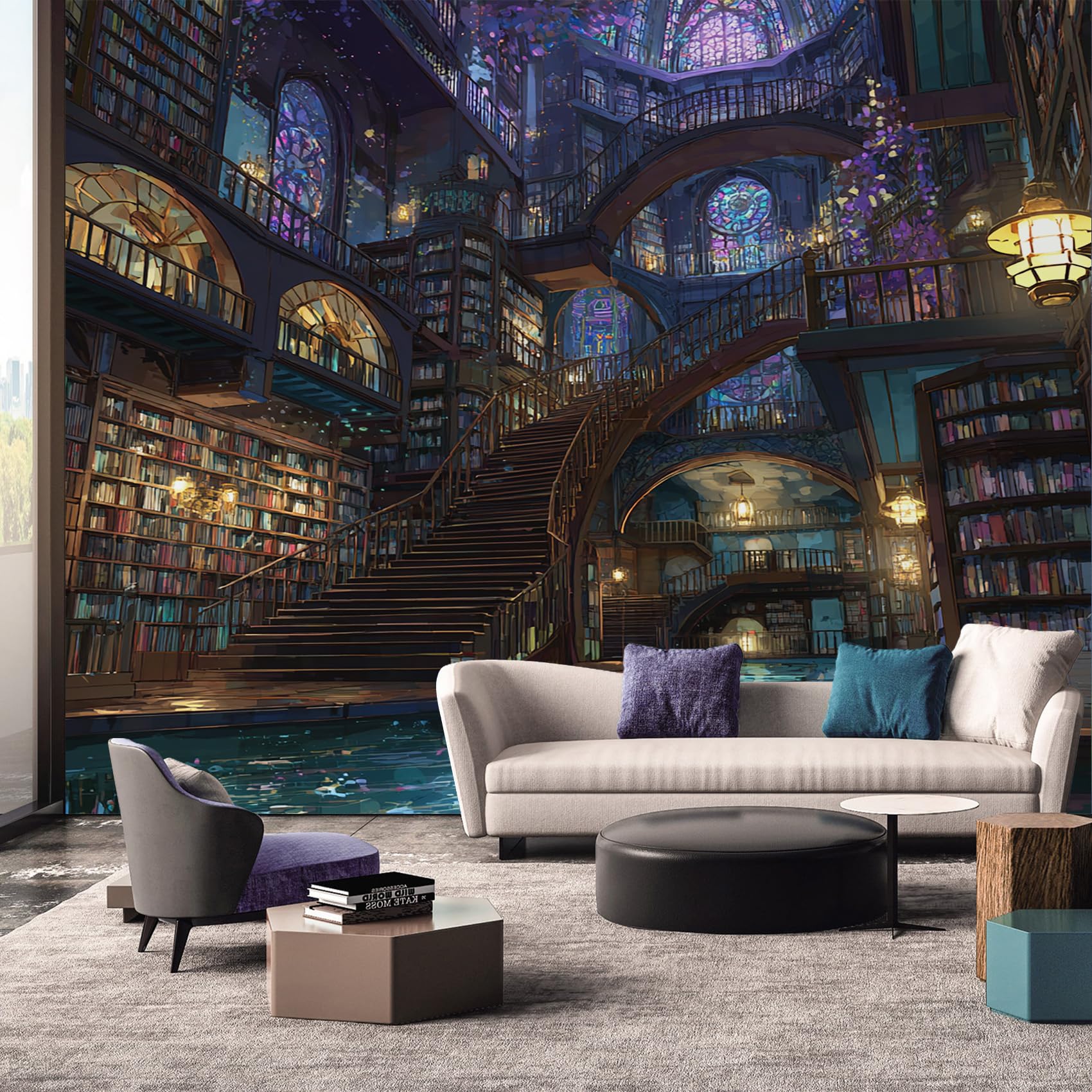 Library Wallpaper, Fantasy Magic Book Mural Wallpaper, Library Room Decor Wall Art for Living Room Bedroom Kitchen 390L x 260W cm — image 1