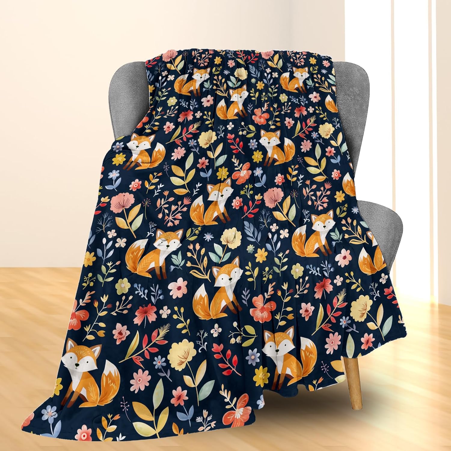 Cute Fox Blanket, Soft Flannel Throw Blanket for Couch, Bed, Travel, Living Room & Home Decor, Cozy Lightweight Warm Fluffy Fuzzy Blankets for Adults Kids Women 60×50 in - Image 2