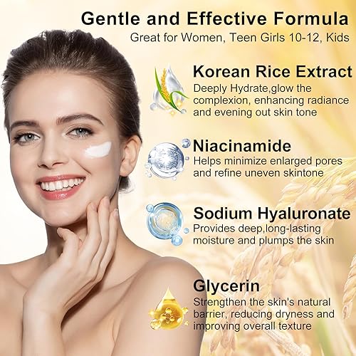 Miniatura 4 de Juego de 6 piezas para el cuidado de la piel, para mujeres y adolescentes con extracto de arroz coreano, kit de rutina facial hidratante para