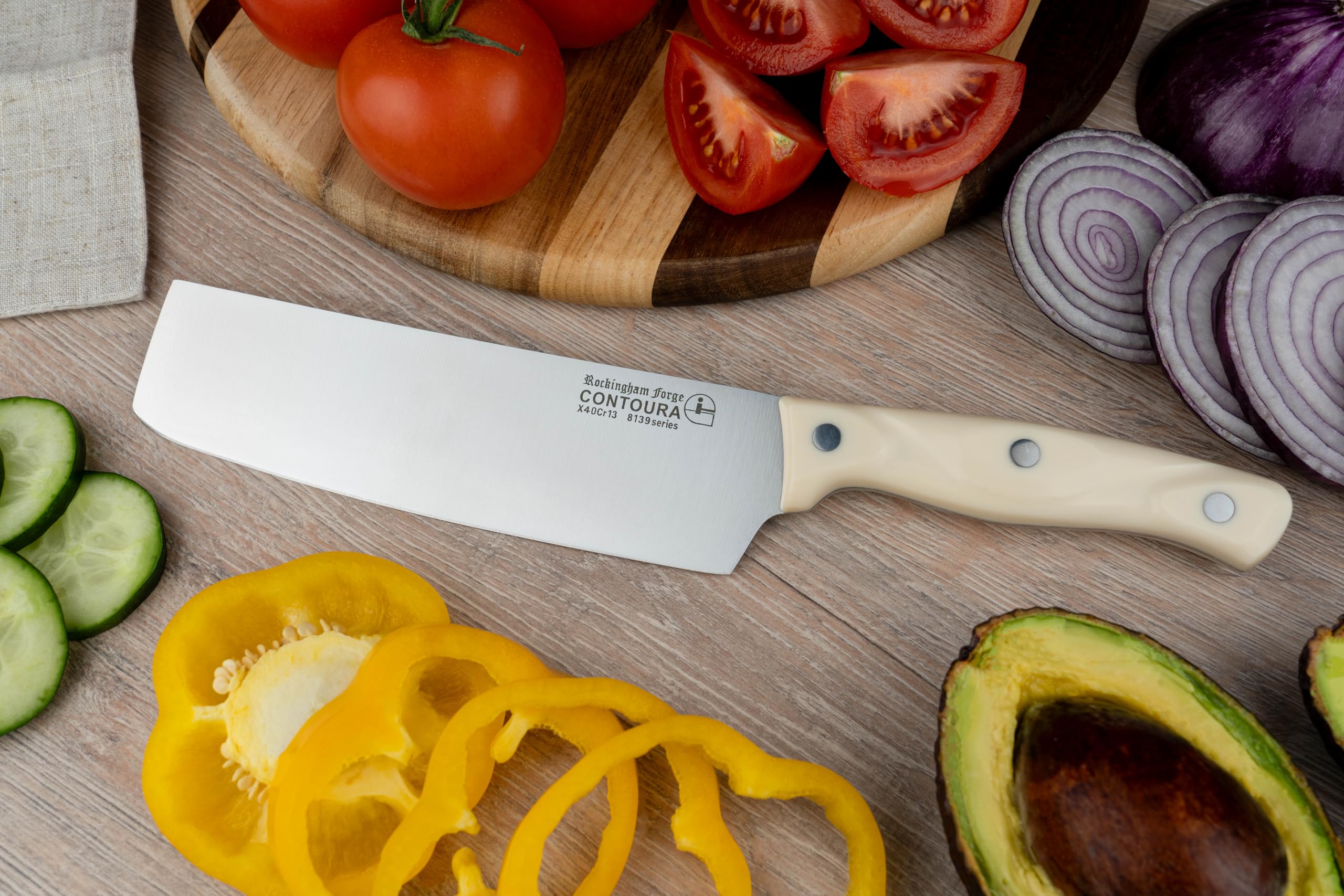Rockingham Forge 8139NK Classic Contoura Series 8100 Nóż do nakiri z ostrzem ze stali nierdzewnej, 6,5”, kość słoniowa, 29,5 x 5 x 1,5 cm, off-white
