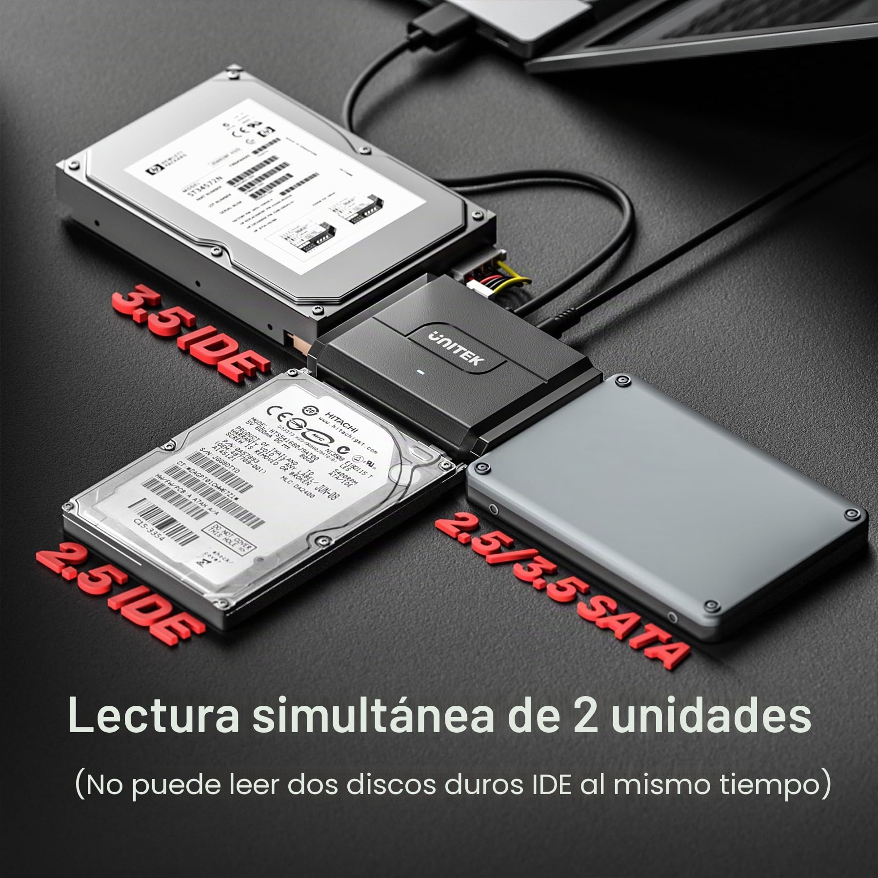 UNITEK Disco Duro USB SATA Adaptador USB 3.0 Adaptador para 2.5 y 3.5 Plug-in IDE Sata Disco Duro Convertidor con Power Adapter para Windows 10/8/7, Mac OS, Linux, PS5, Xbox X/S (USB A)