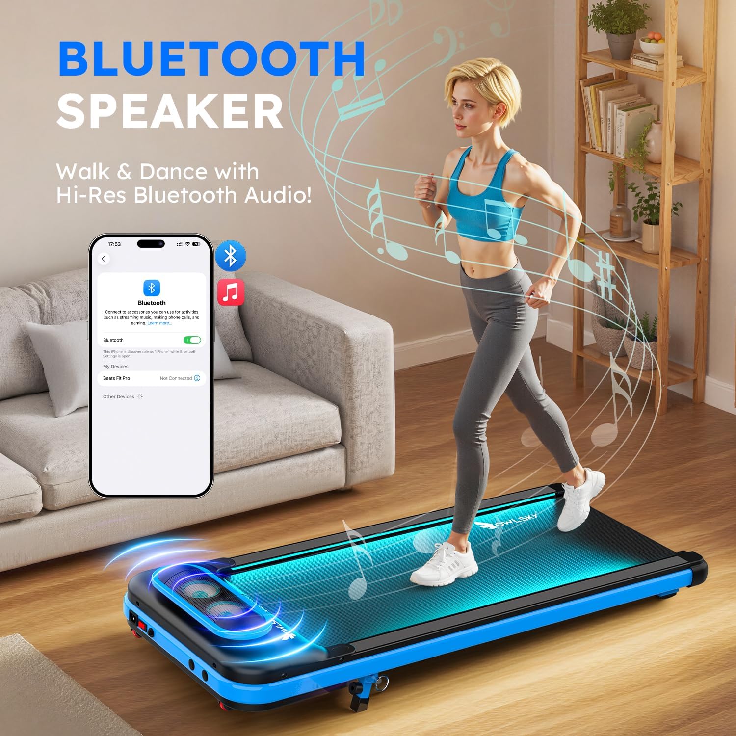 OWLSKY Walking Pad & App, 2 in 1 Under Desk Treadmill for Home & Office, 2.5 HP Quiet Mini Treadmill Max 250 lbs with Remote Control & LED Display, Compact Tapis Roulant (Blue)