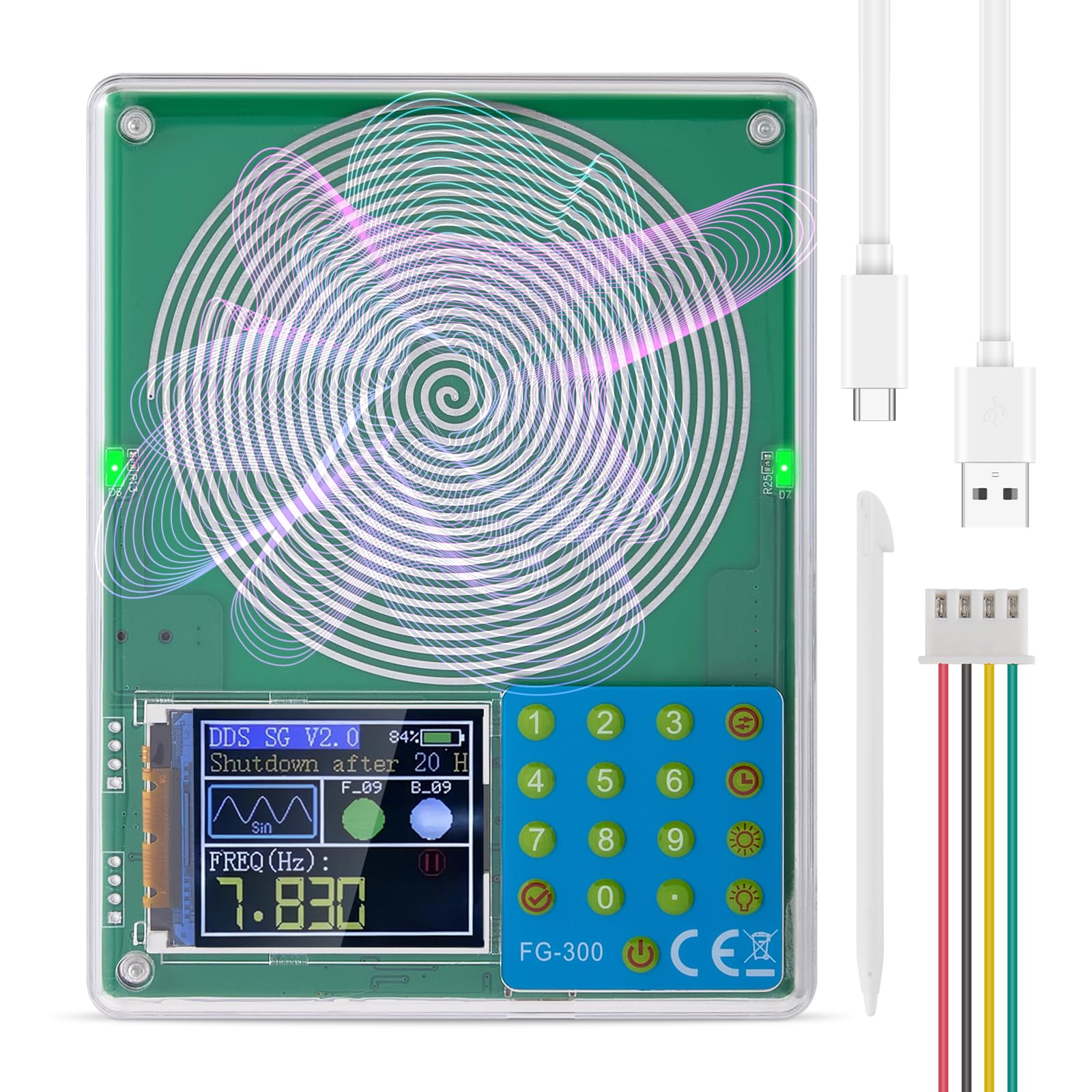 Cordless Schumann Wave Generator with Cover, 7.83Hz Ultra Low-Frequency Pulse Device, 0.001Hz-200KHz Frequency Adjustable Schumann Sine Wave Resonance Generator, 1000 mAh Battery Operated