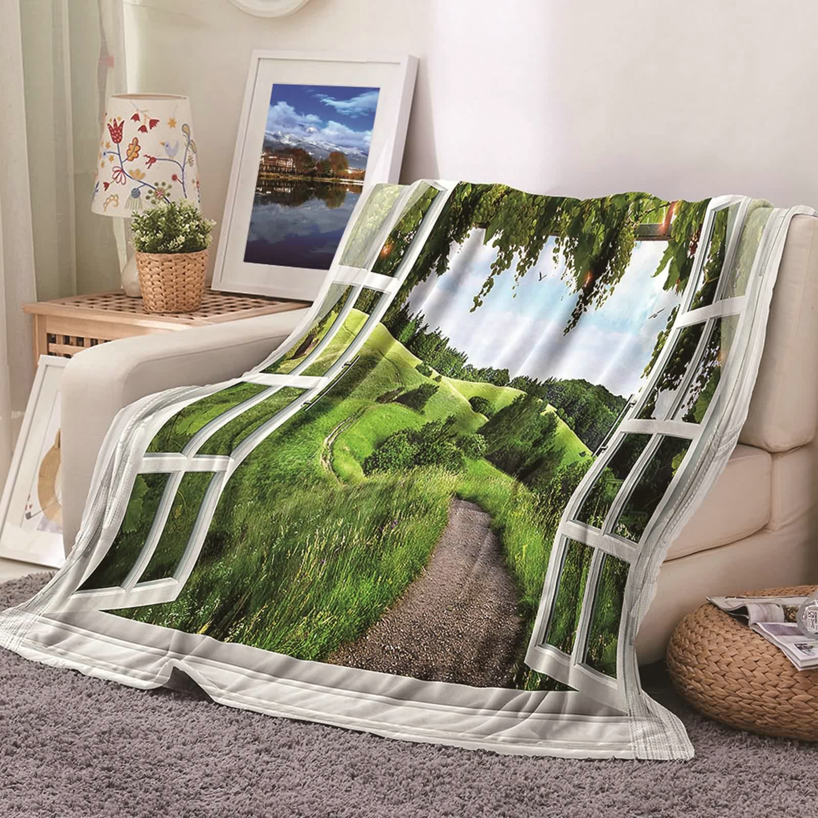 Aeici Couverture Polaire, Couverture Enfant Polaire Couverture 180x220 cm Chemin de Montagne Couverture Canapé Cadeau pour Adultes et Enfants