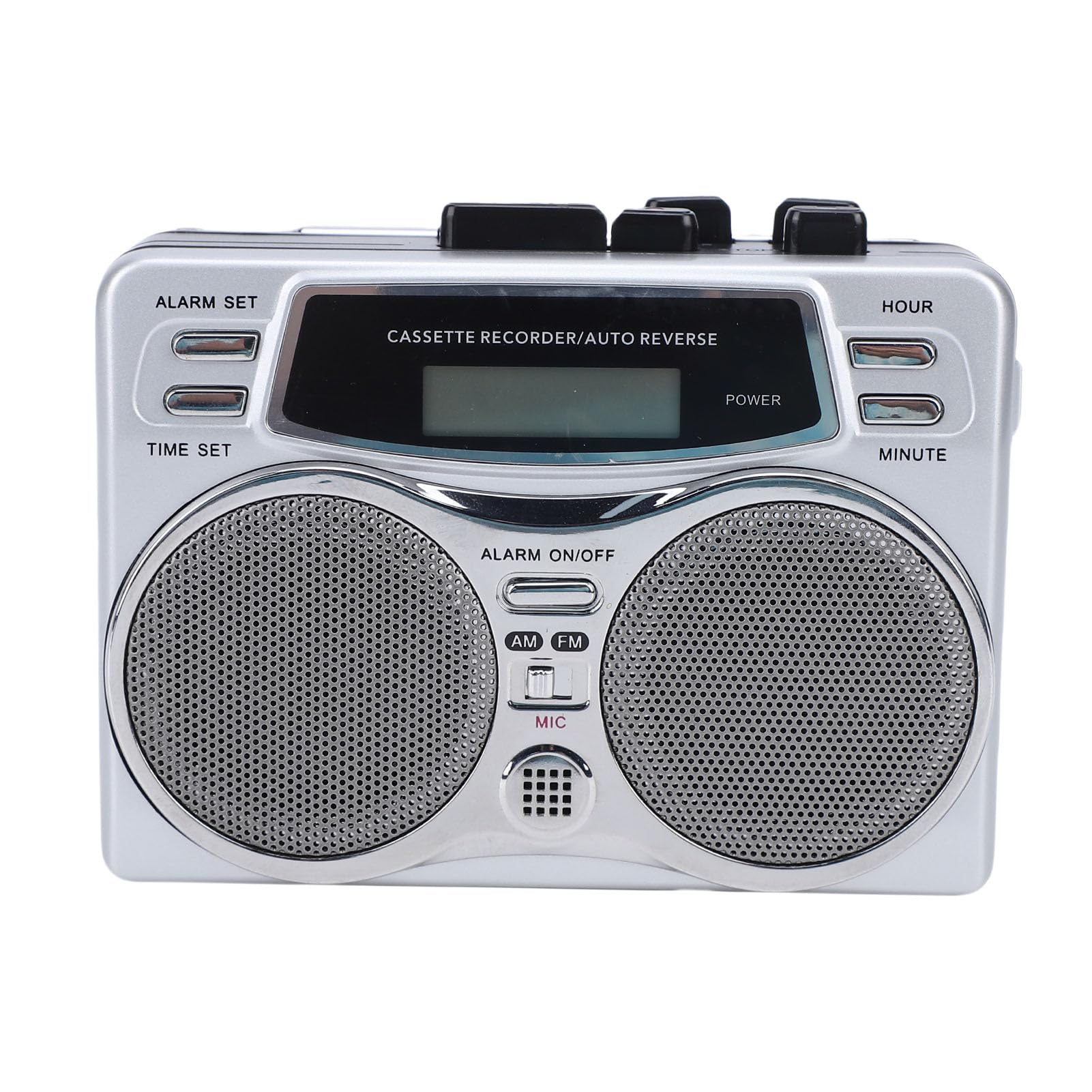 Eujgoov Wielofunkcyjny Magnetofon Kasetowy z Radiem AM FM Funkcje Zegar Cyfrowy Timer Odtwarzacz Taśmowy w Stylu Vintage z Dużym Głośnikiem i Gniazdem Słuchawkowym Wbudowany Mikrofon