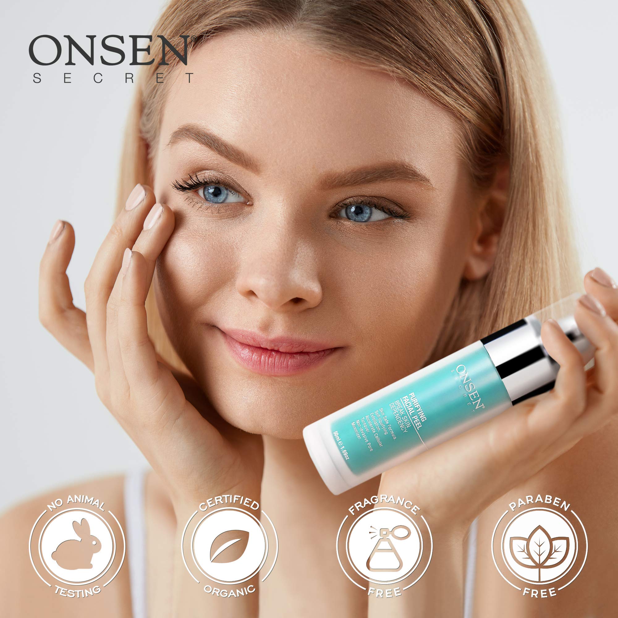 Onsen Secret Exfoliating Facial Peel, Blackhead Remover, Organic, Natural White, Daily Skin Peels for Dark Spots and Sensitive Skin Peeling Gel for Women (50 ml)