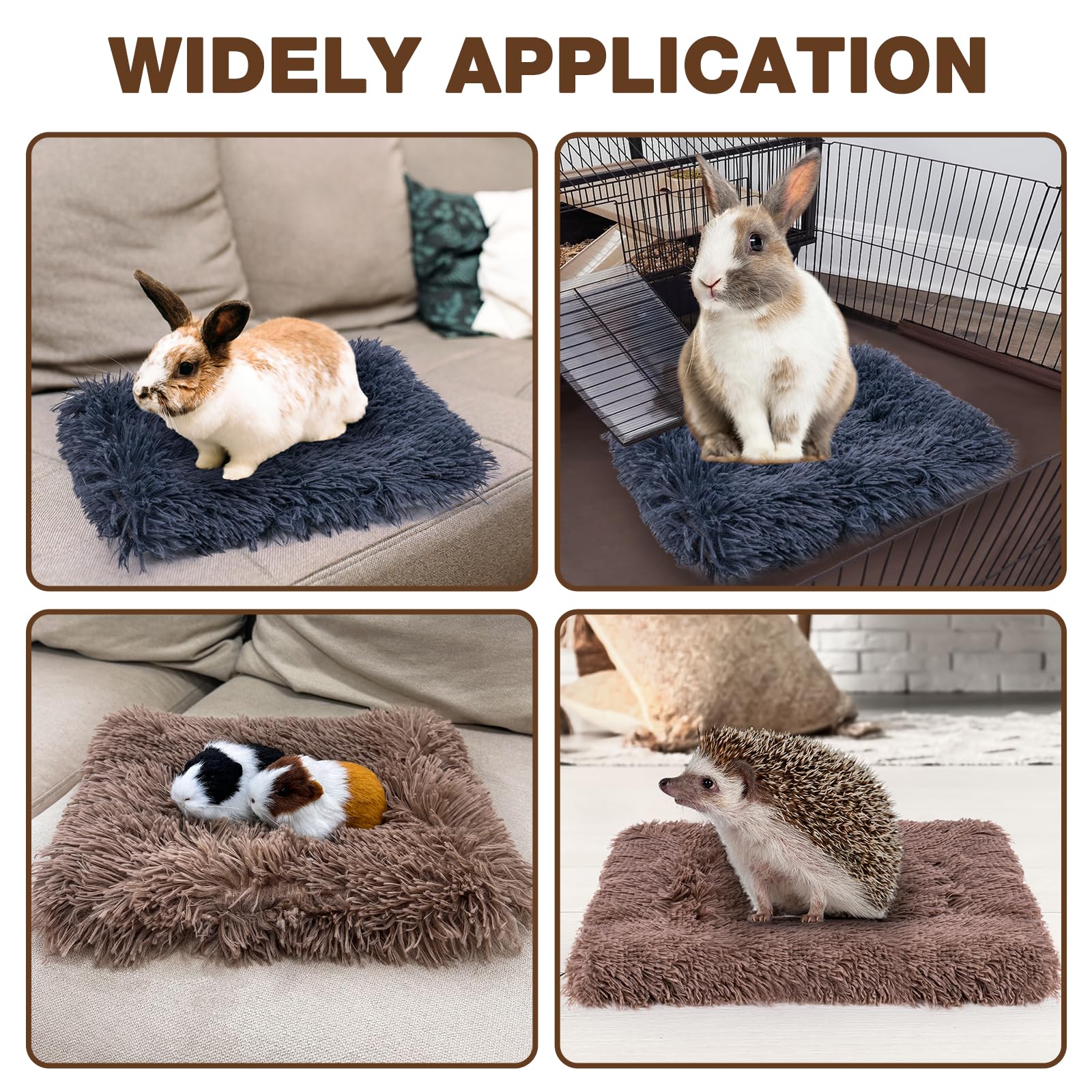 MICOOYO 2 tappetini per piccoli animali domestici, soffice cuccia in pile per conigli, porcellini d'India, scoiattoli e criceti (grigio, marrone, 49 x 32 cm)