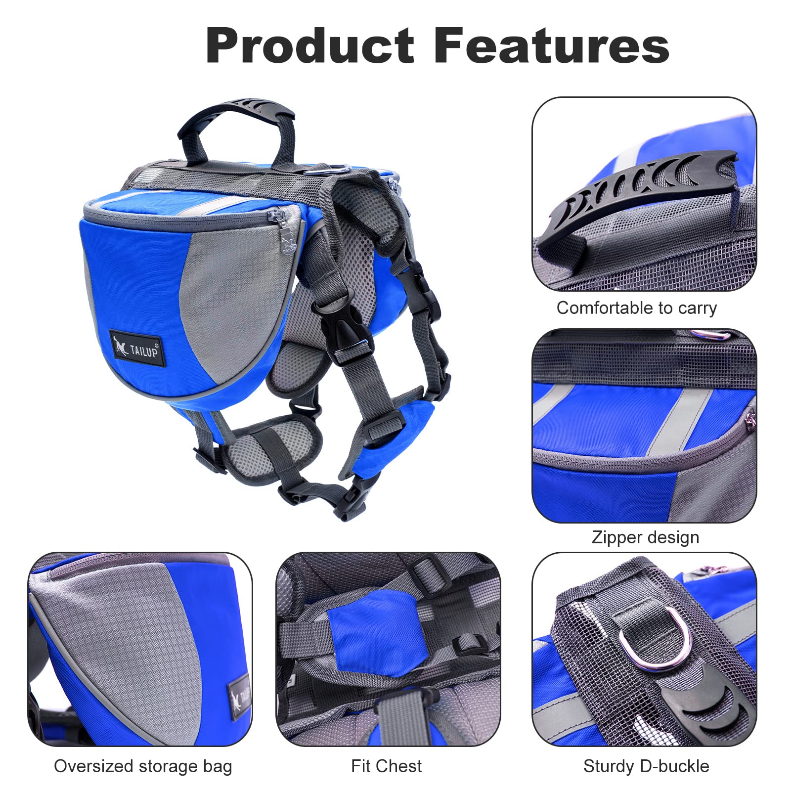 PETCUTE Mochila Arnés Chaleco para Perro,Ajustable Mochila Arnés para Perro Mascota Mediano y Grande,Mochila para Perros con Tira Reflectante,Mango Cómodo,para Senderismo y Camping