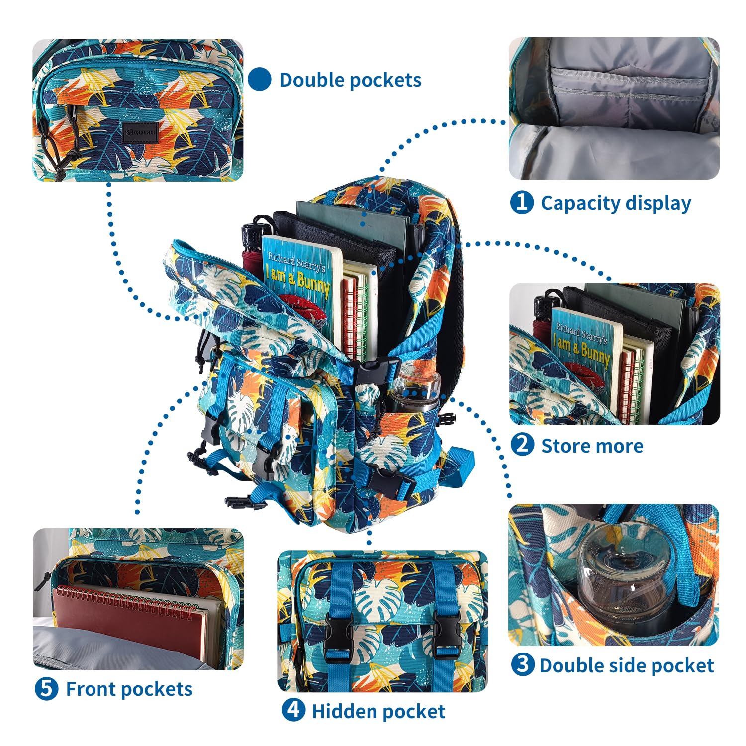 Oreunik - Zaino casual da viaggio, unisex, per computer portatile da 15 pollici, per adolescenti, leggero e impermeabile, unisex, per ufficio, scuola e università