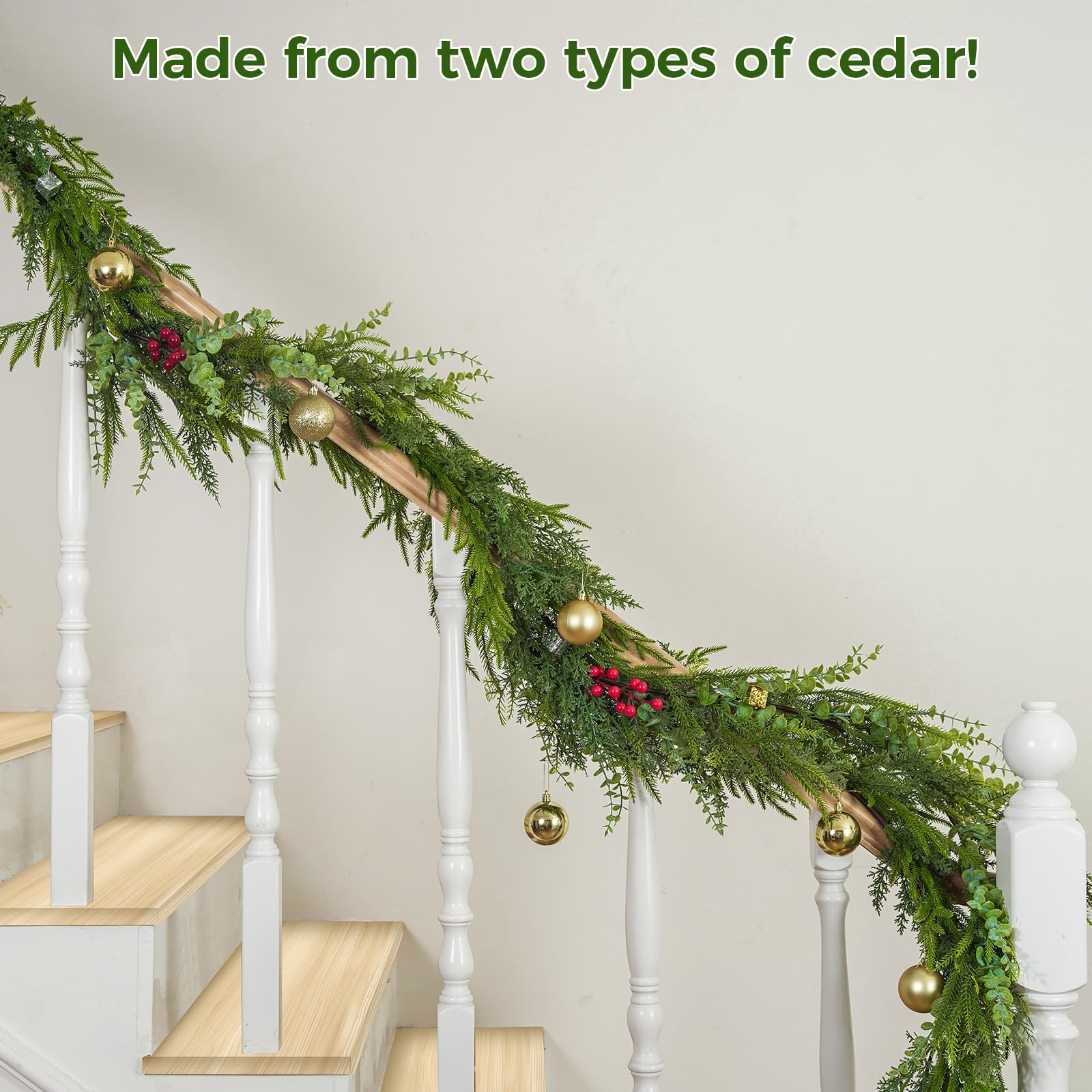 9ft Künstliche Eriksen Zypresse Girlanden, Kunst Tannengirlande Grün Fichte Kiefernadeln Girlande für Tisch Treppe Kamin, Weihnachts Festdekoration (Eriksson Cypress,9 FT)