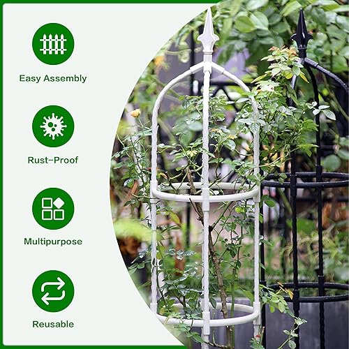 Vista 6 de Echpzed 3.7ft Arched Garden Trellis for Climbing Plants and Vegetables,Versatile and Easy Setup Obelisk Garden Plant Support Cage for Roses, Vines