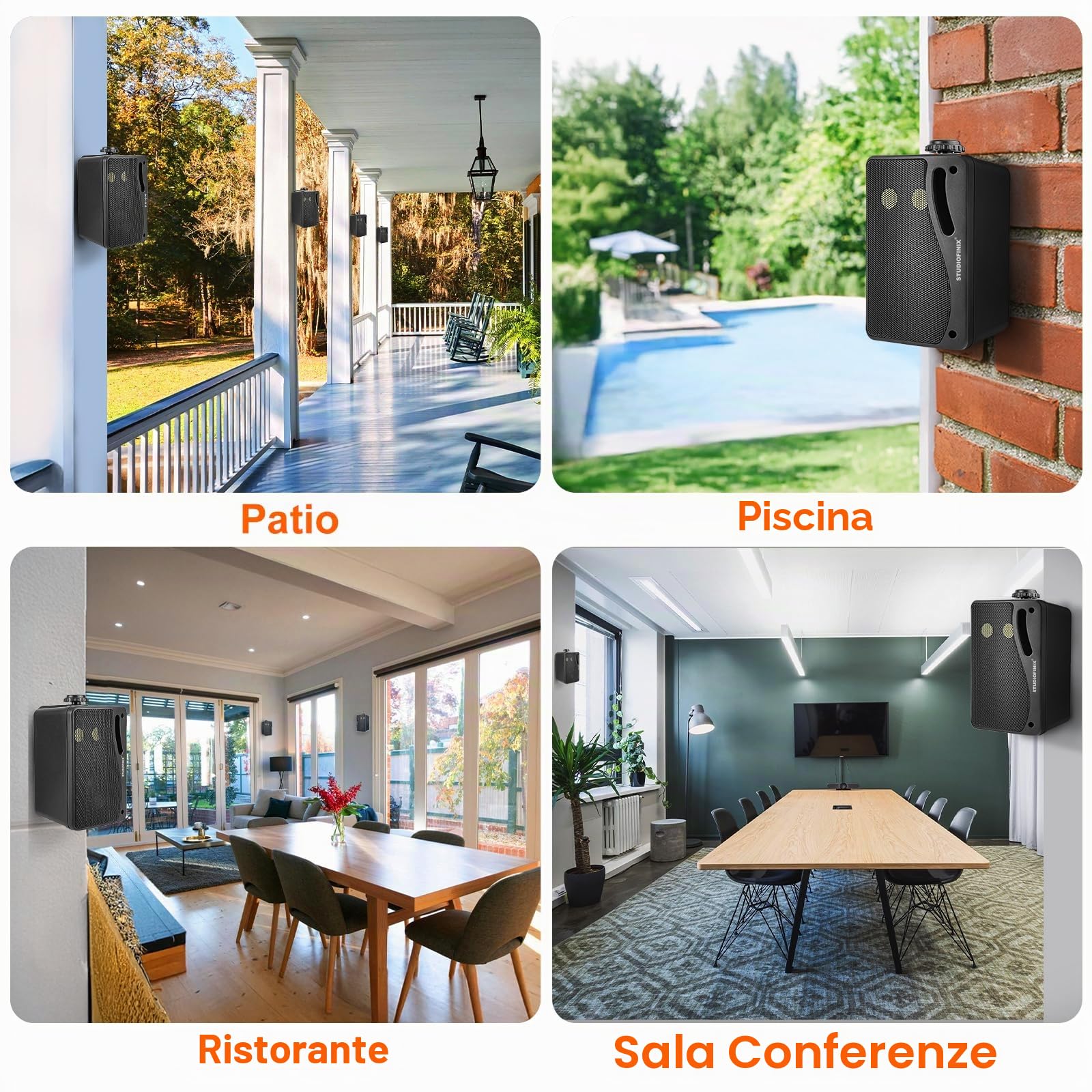 Herdio Altoparlanti Bluetooth da esterno da 3,5 pollici e 400 Watt, cablati, impermeabili, con bassi potenti, da montare a parete, per terrazza, giardino, veranda, interno, 4 pezzi, neri