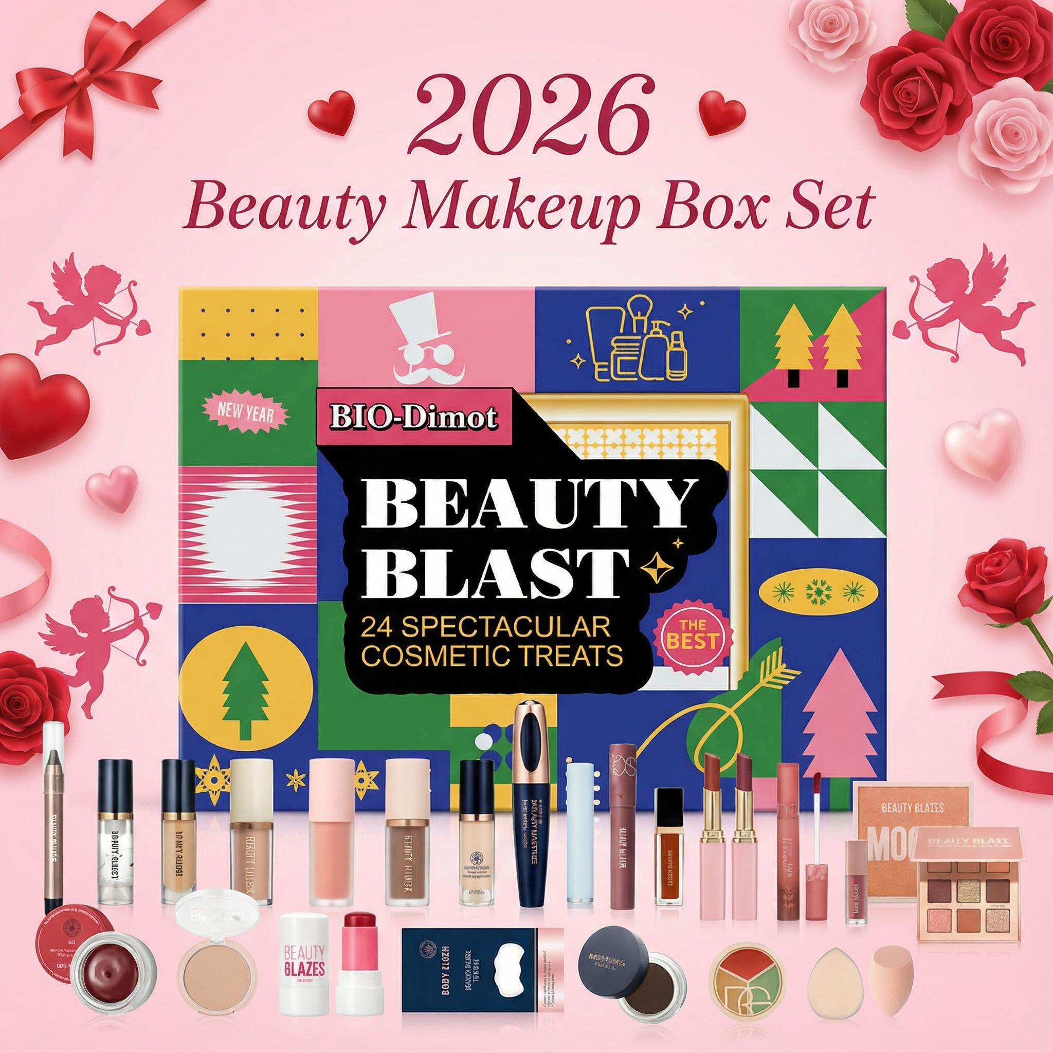 24-teiliges Neujahrs-Schminkset, Kosmetik-Überraschungsset für Frauen und Mädchen, All-in-One-Geschenkset, Kosmetik-Starter-Set