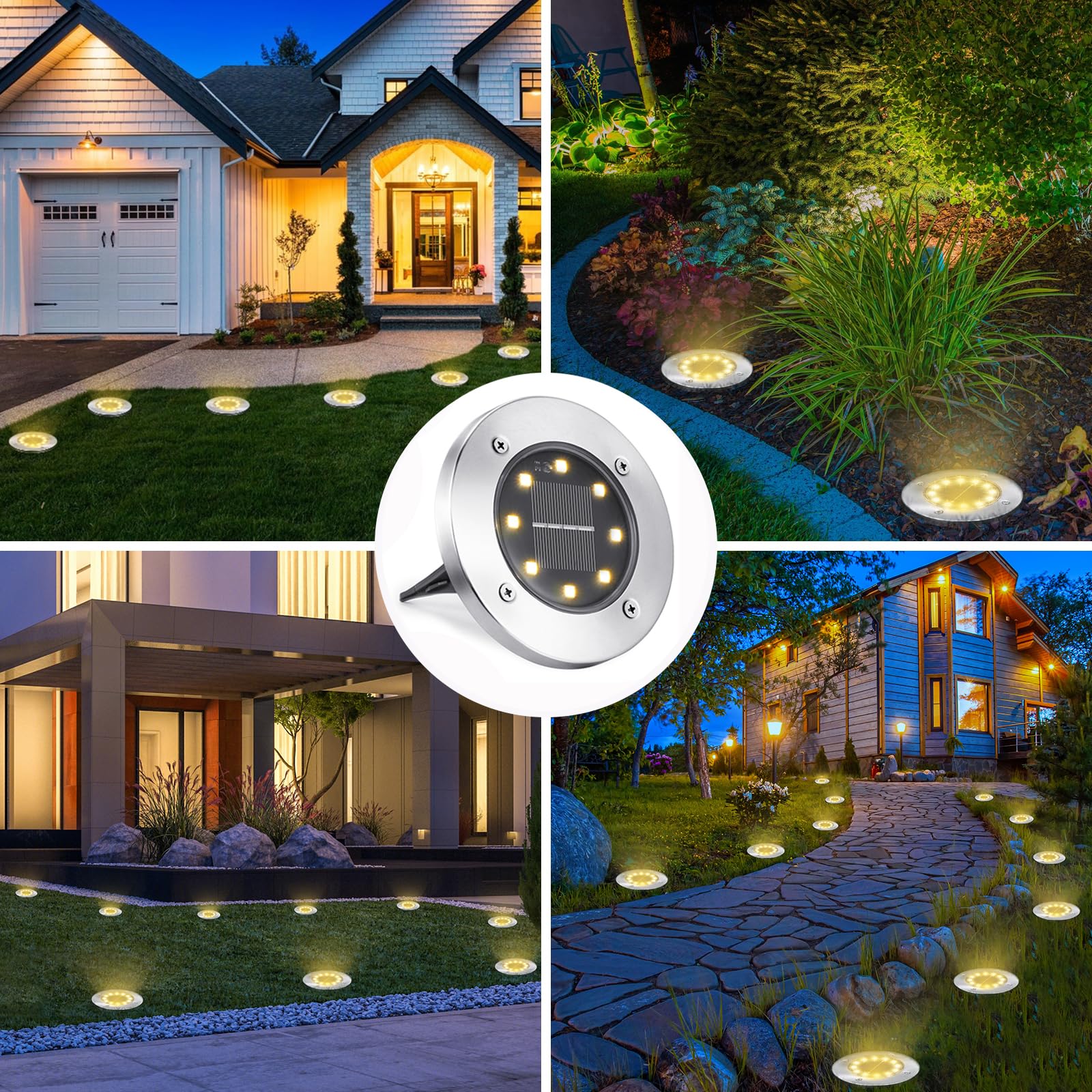 LYHOPE 12 Pezzi Luci Solari Giardino Esterno, 12 LEDs Faretti Sepolta Bianco Caldo Lampada IP65 Impermeabile Terra per Prato Vialetto Scala Paesaggio