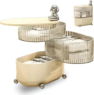 منظم المكياج - ارتقِ بتجربة جمالك مع منظم مكياج يدور 360 درجة يتميز بثلاثة حجرات واسعة وغطاء مقاوم للغبار وتصميم أنيق لجميع أساسيات المكياج الخاصة بك.