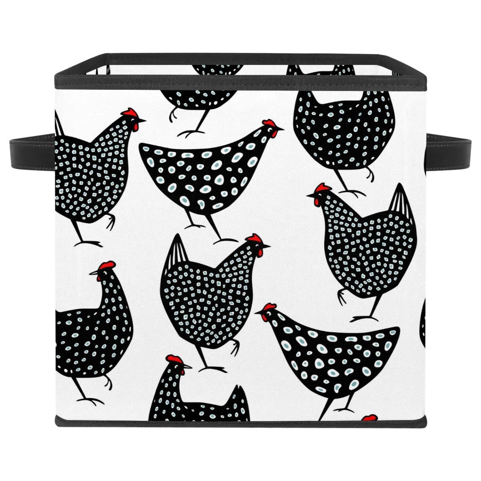 Boîte de rangement pliable en tissu noir motif poules pour placard