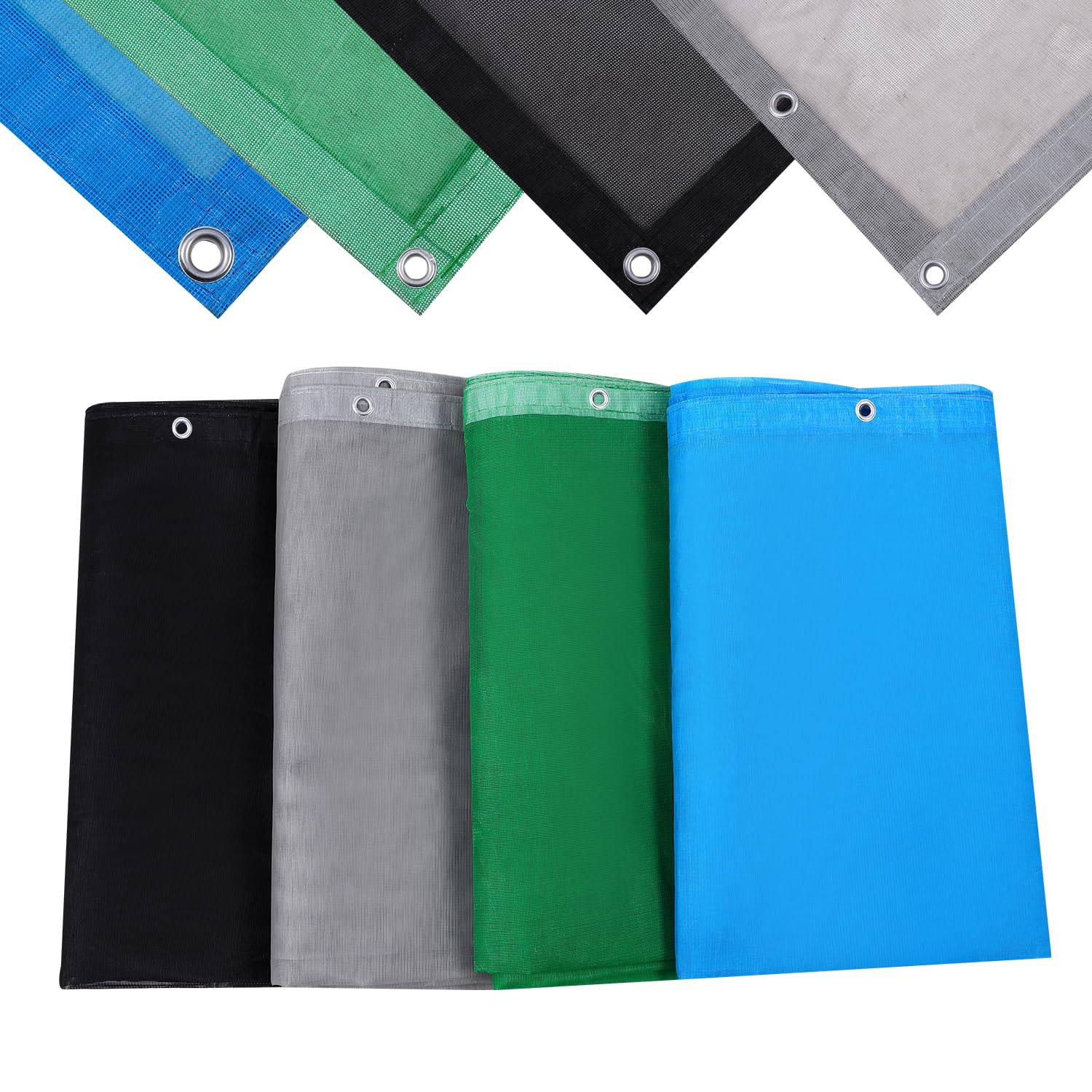 KPSON PVC Coating mesh tarp 6 Oz Protective Cover with Reinforced Edges, Multipurpose for Patio Garden Fences Swimming Pools Construction Dump Trucks Equipment (BLACK, 8'x12')