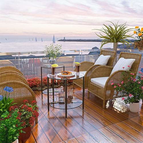 Miniatura 9 de Juego de mesa auxiliar de vidrio templado de 2 niveles, mesa de noche redonda de 20 pulgadas de alto, color gris