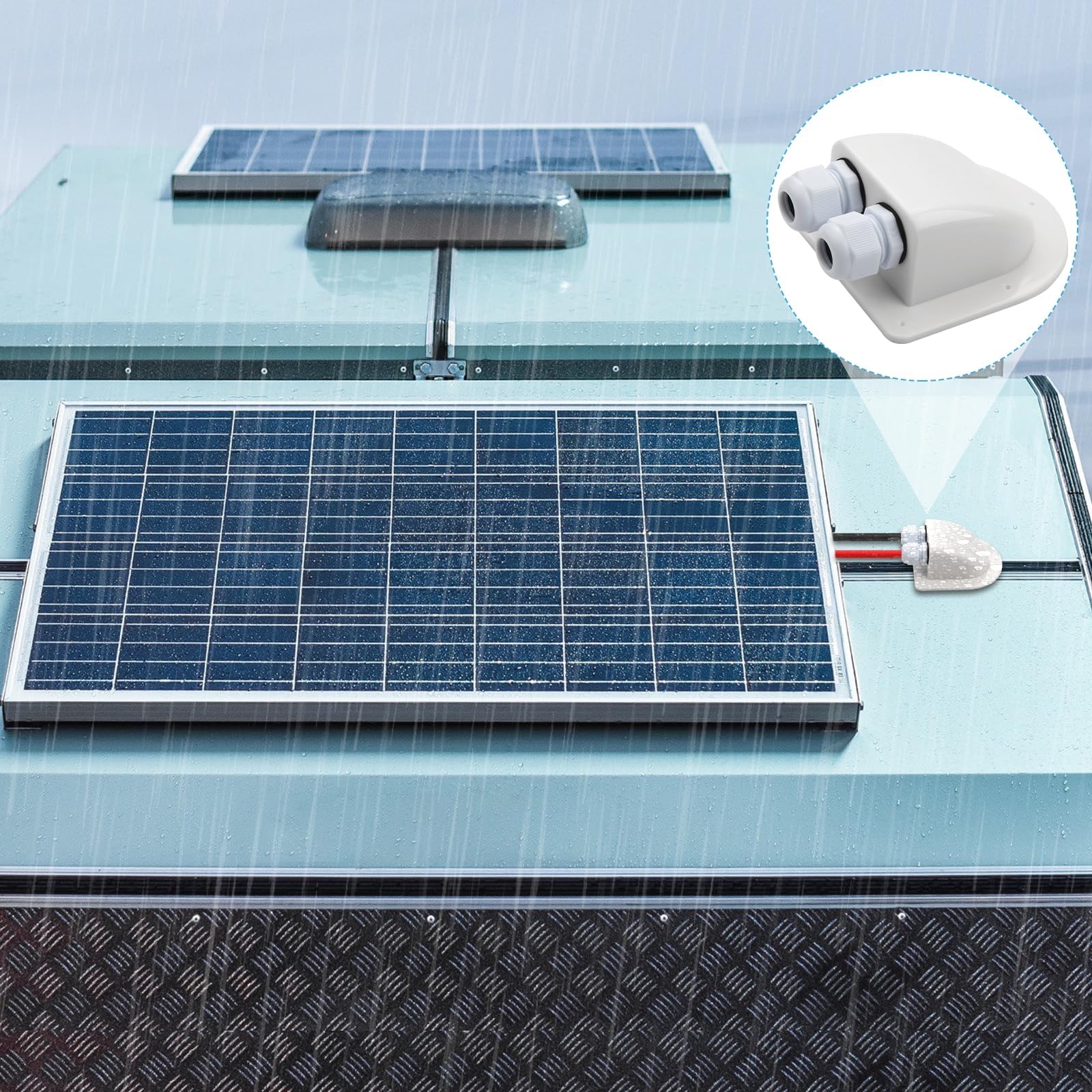 Mbsomnus 2 Pezzi Passacavo Solare Impermeabile IP68 Kit Fotovoltaico Pannello Solare Bianco ABS Doppio Entrata del Cavo per Camper Barca Tetti Yacht Pannelli Fotovoltaici Accessori