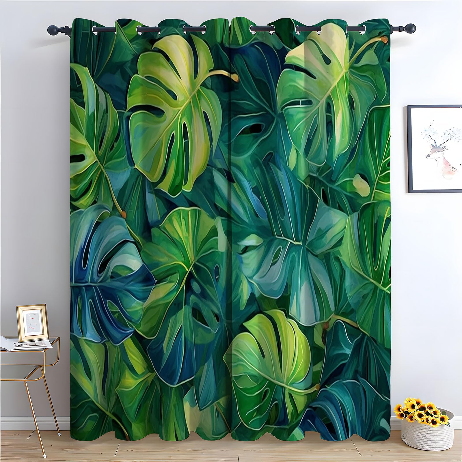 Rideau feuille tropicale verte isolant et occultant pour bloquer la chaleur de la chambre