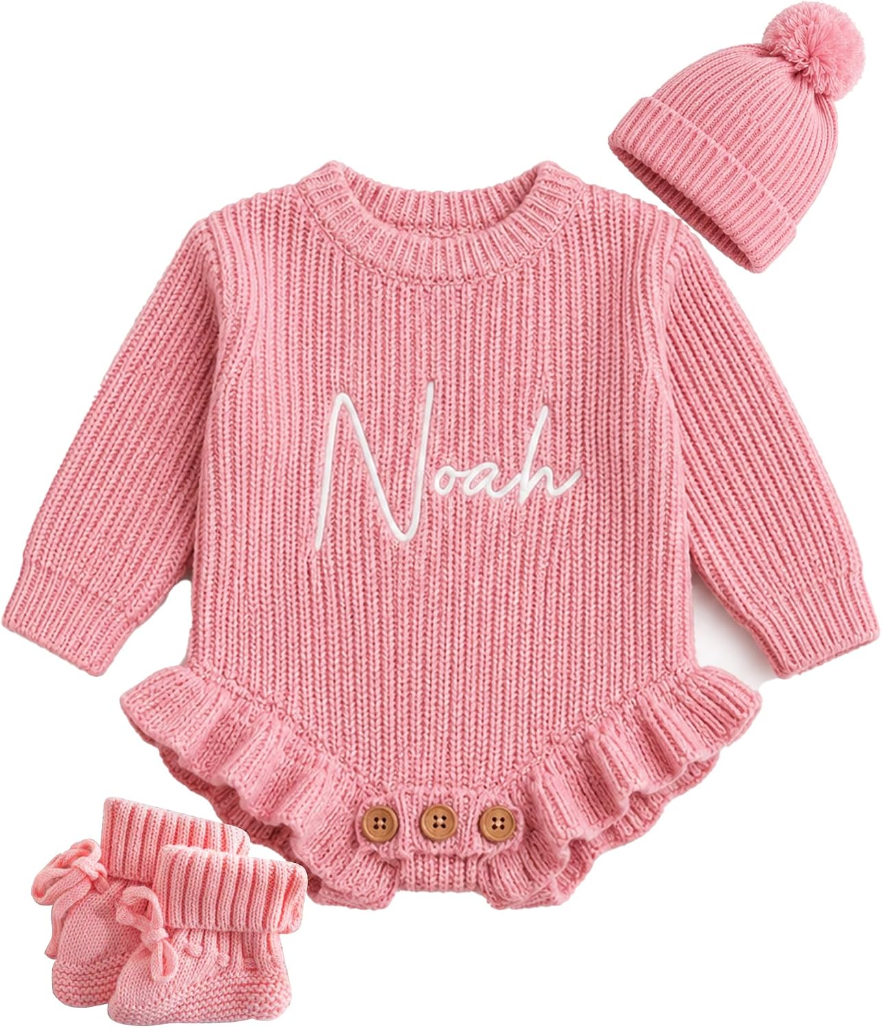 Personalized Baby Announcement Romper,Custom Embroidered Name Baby Romper Set,Soft Cotton Knit Onesies for Boy Girl Newborn