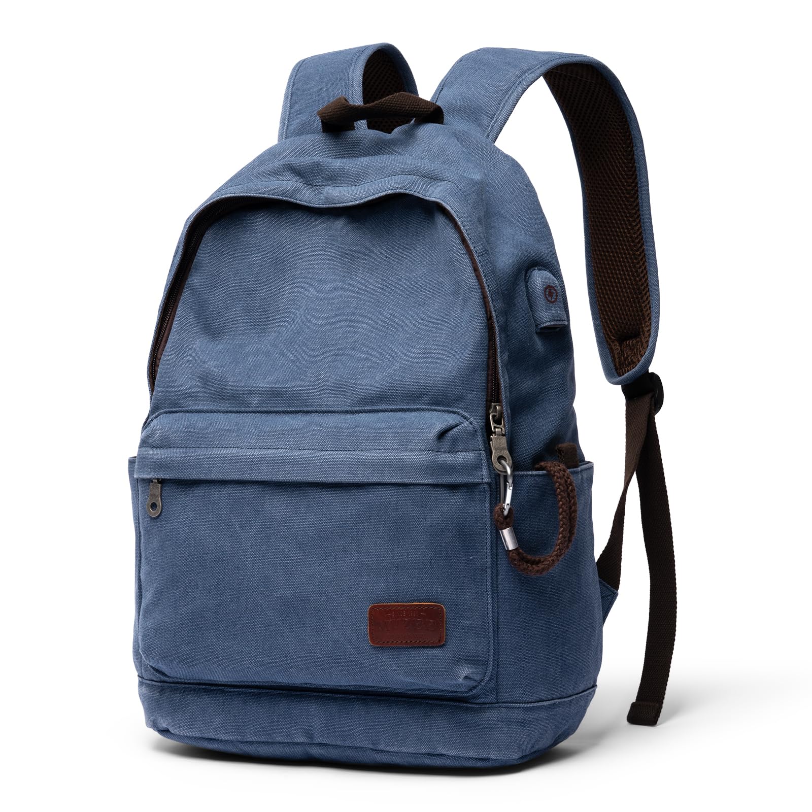 Muzee Zaino in tela con porta di ricarica USB per uomo e donna, leggero, antifurto, da viaggio, università, studente, zaino per laptop fino a 15,6 pollici, Blu, S, Casual