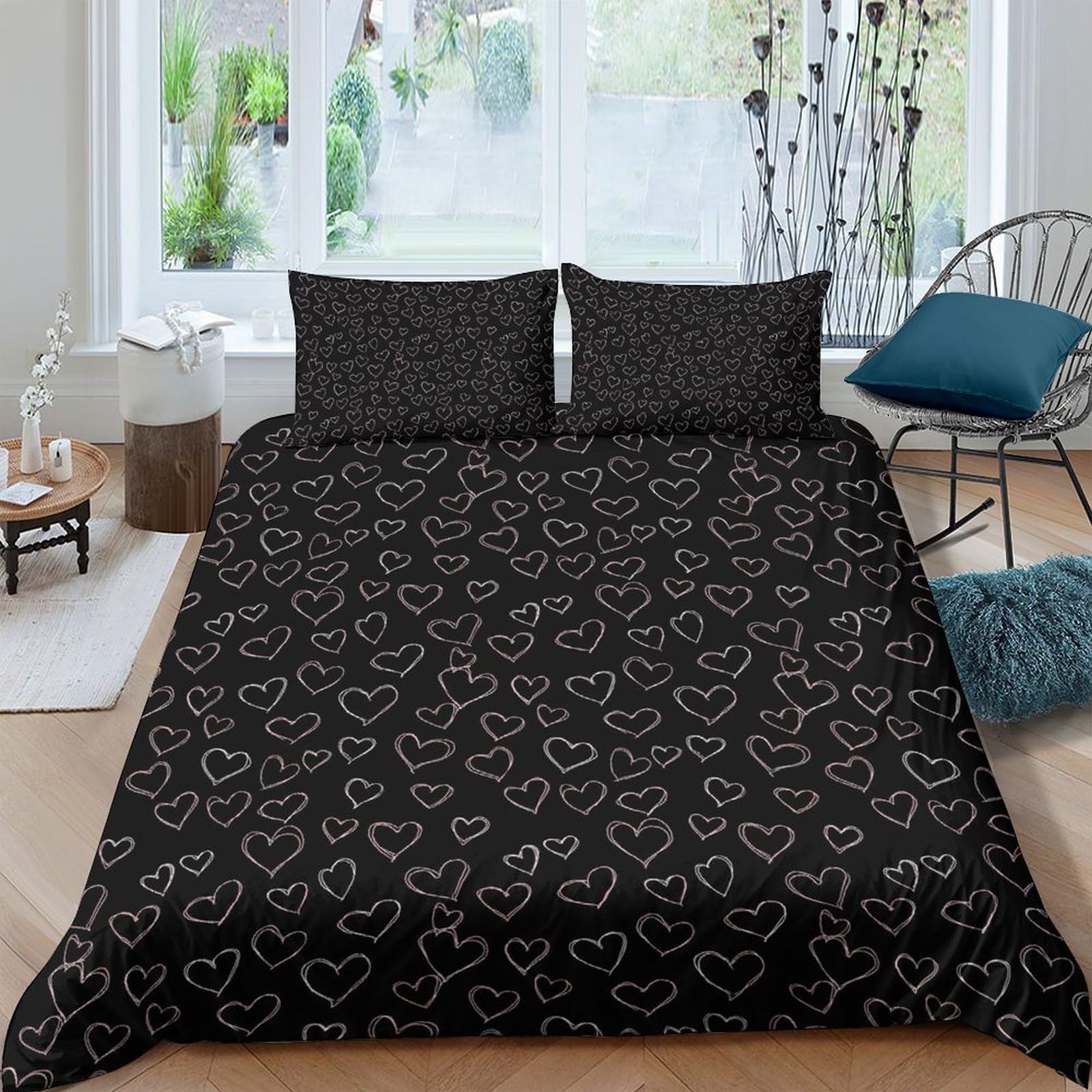 Ctjqhvkz Style-1 3D Printed Black Heart Pattern Fitted Sheet Microfiber Soft Bed Cover For Bedroom Guest Room Decor Dustproof Machine Washable Single（135X200cm）