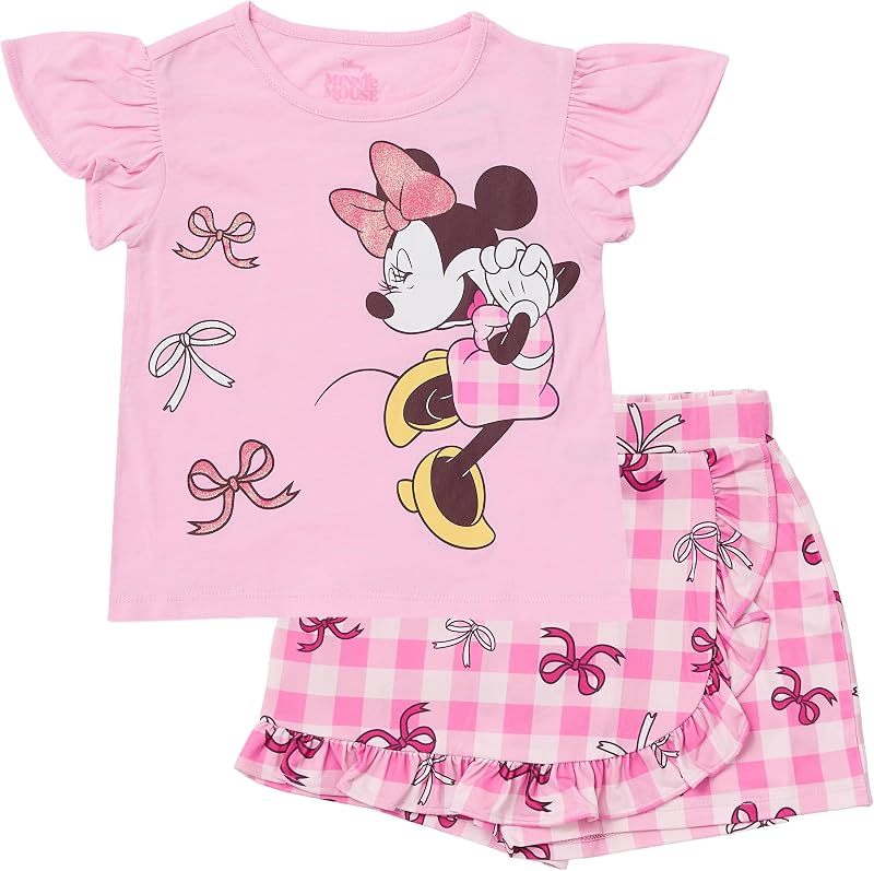 Conjunto de remera y pollera pantalón para niñas Lilo y Stitch de Disney | Conjunto de verano con pollera con volantes para niños pequeños y pequeños