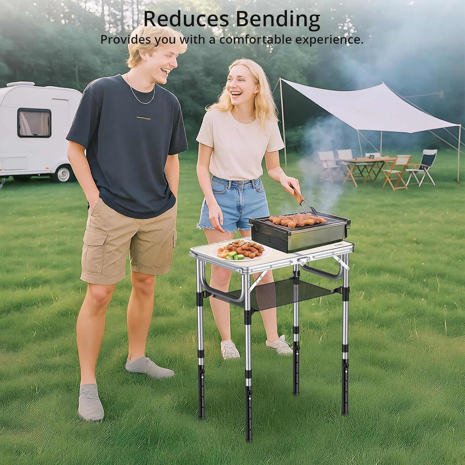 Anbte 4pcs Folding Table Leg Extenders, 4 Levels Adjustable Height Rise Up to 13 in, Heavy Duty Steel Table Risers for Straight and Bent Legs, Reduces Stooped Work, Black